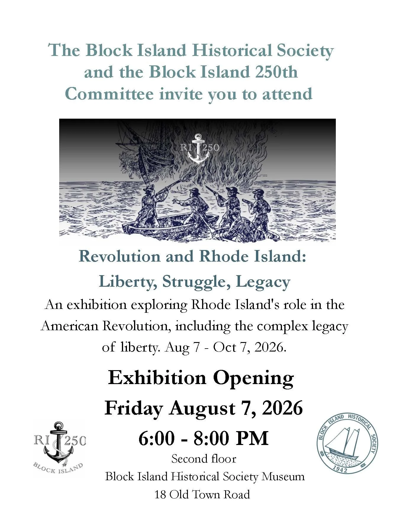 Special 250th Exhibit Opening Reception: Revolution and Rhode Island: Liberty, Struggle and Legacy Exhibit 8/7–10/7