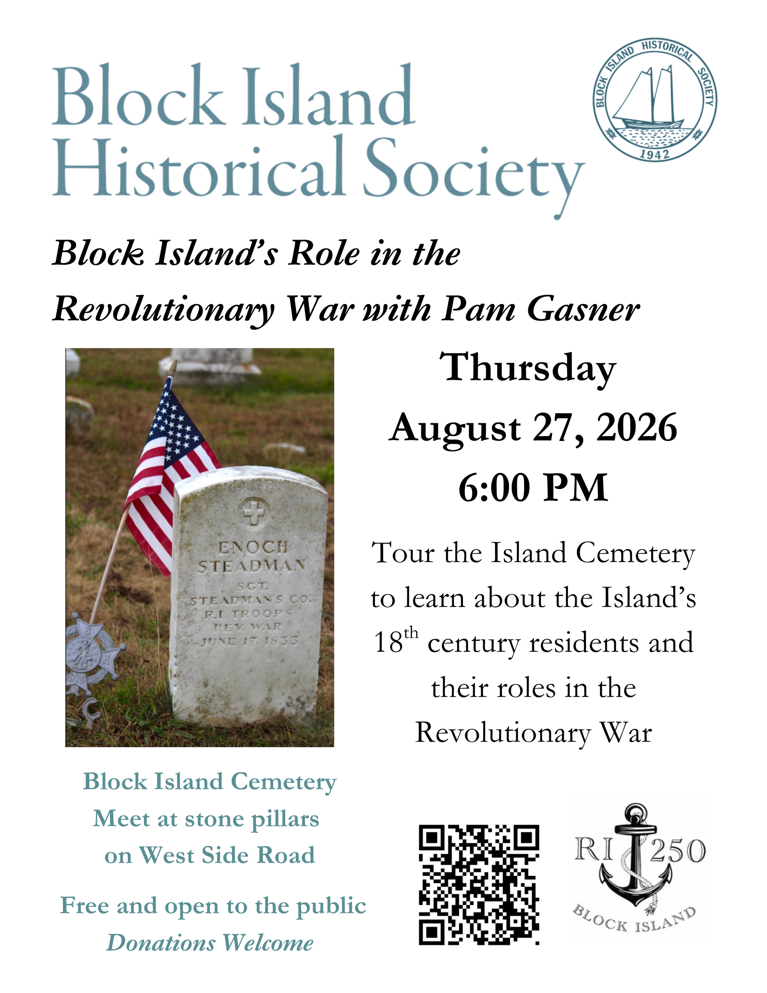 Cemetery Tour: Block Island’s Role in the Revolution, with Pam Gasner