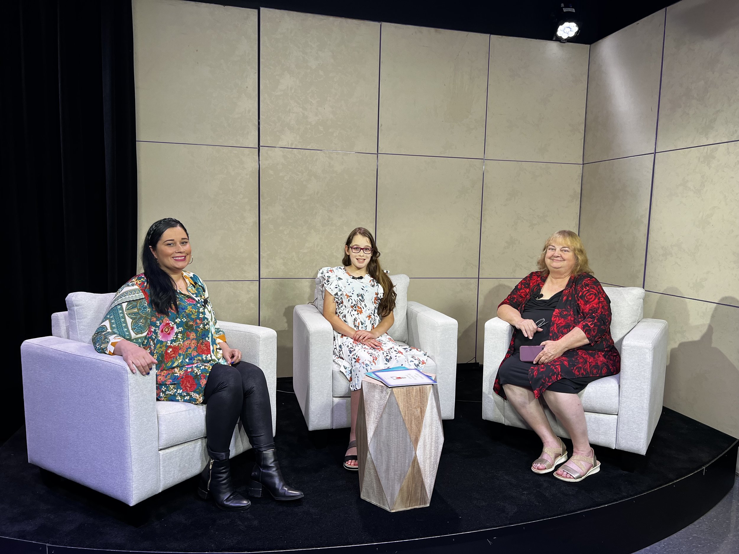 Picture on the set for the taping of the interview for Nutmeg TV, with host Christine Rodrigue, 2024