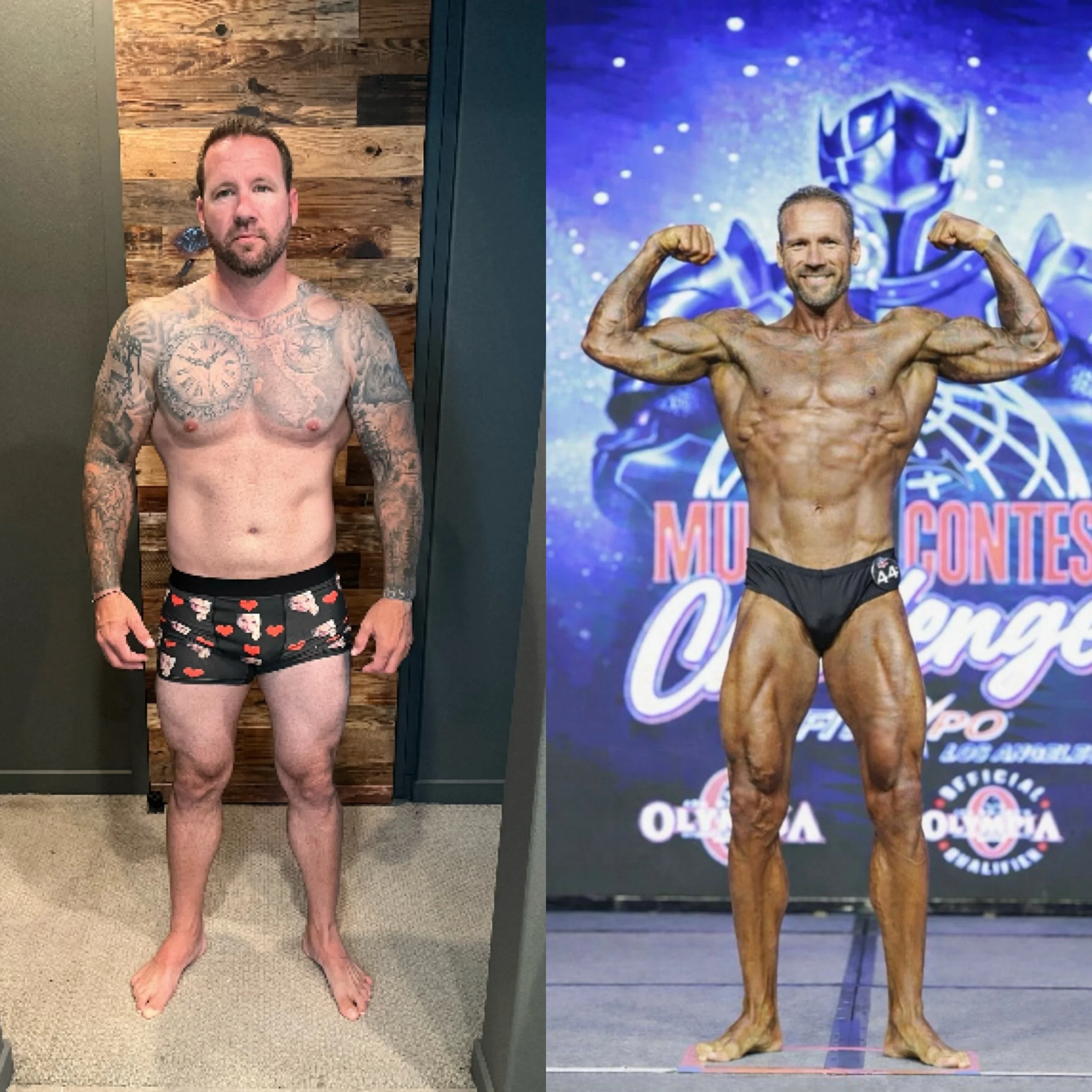Before and after body recomposition results from personal training in Orange County