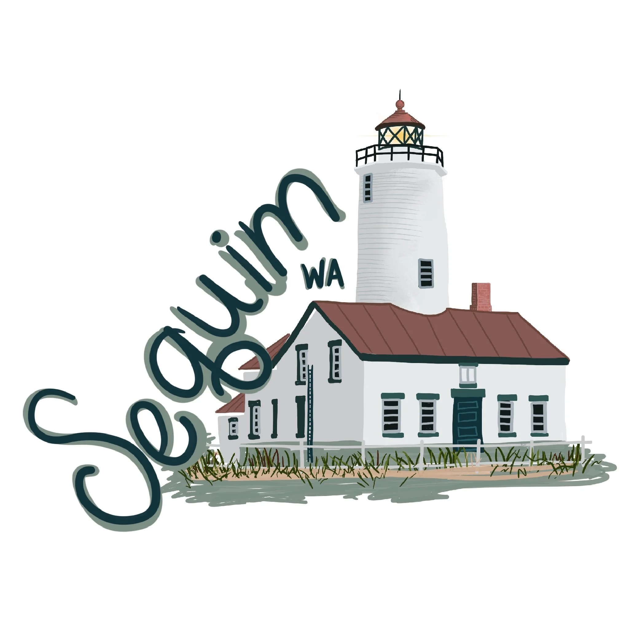 Sequim, Washington New Dungeness Lighthouse Illustration
