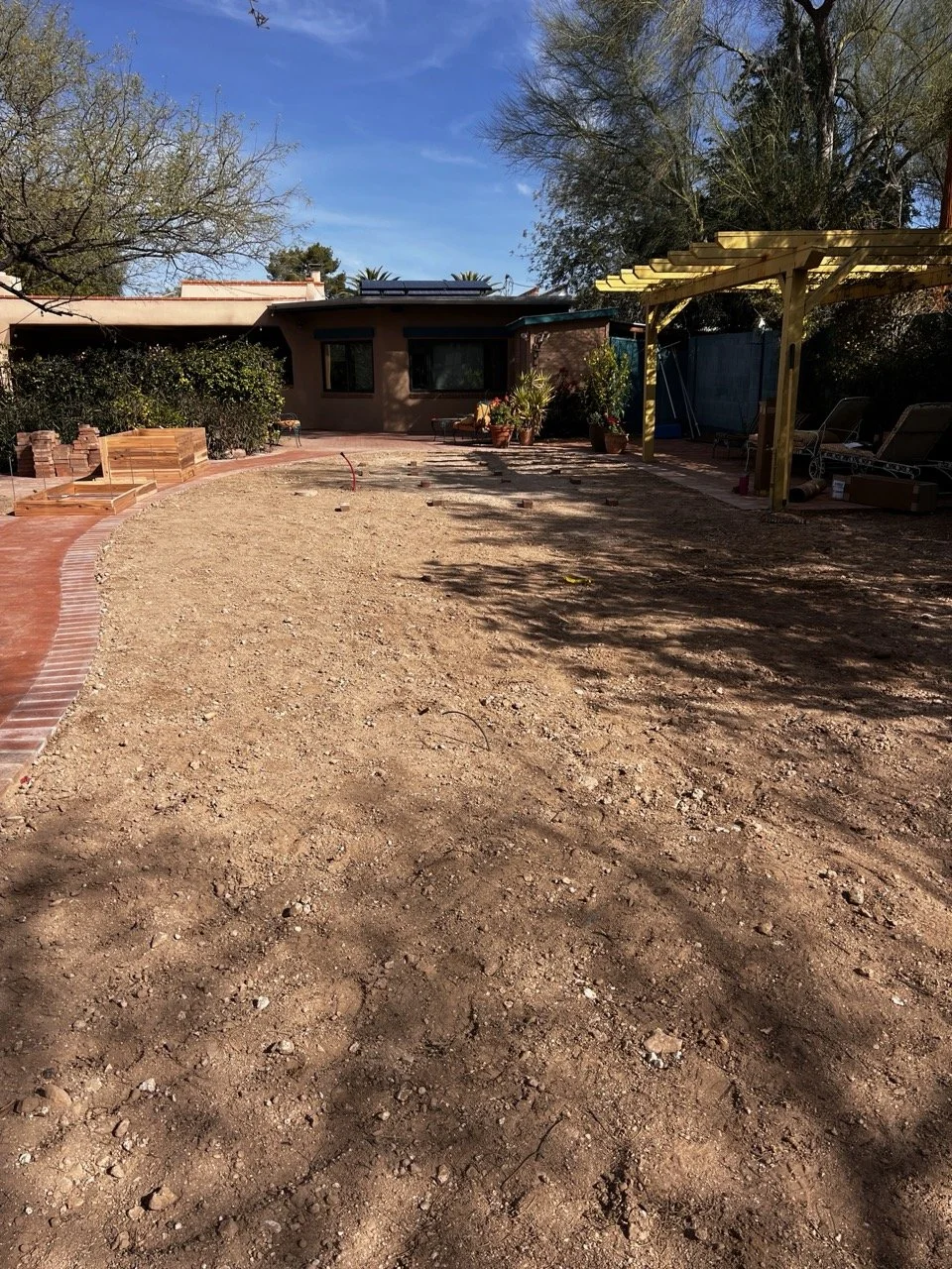 Here's the finished pool filled in. Moving the raised bed garden to this area, adding native and edible plants, and bringing some new vibes to this blank slate!
