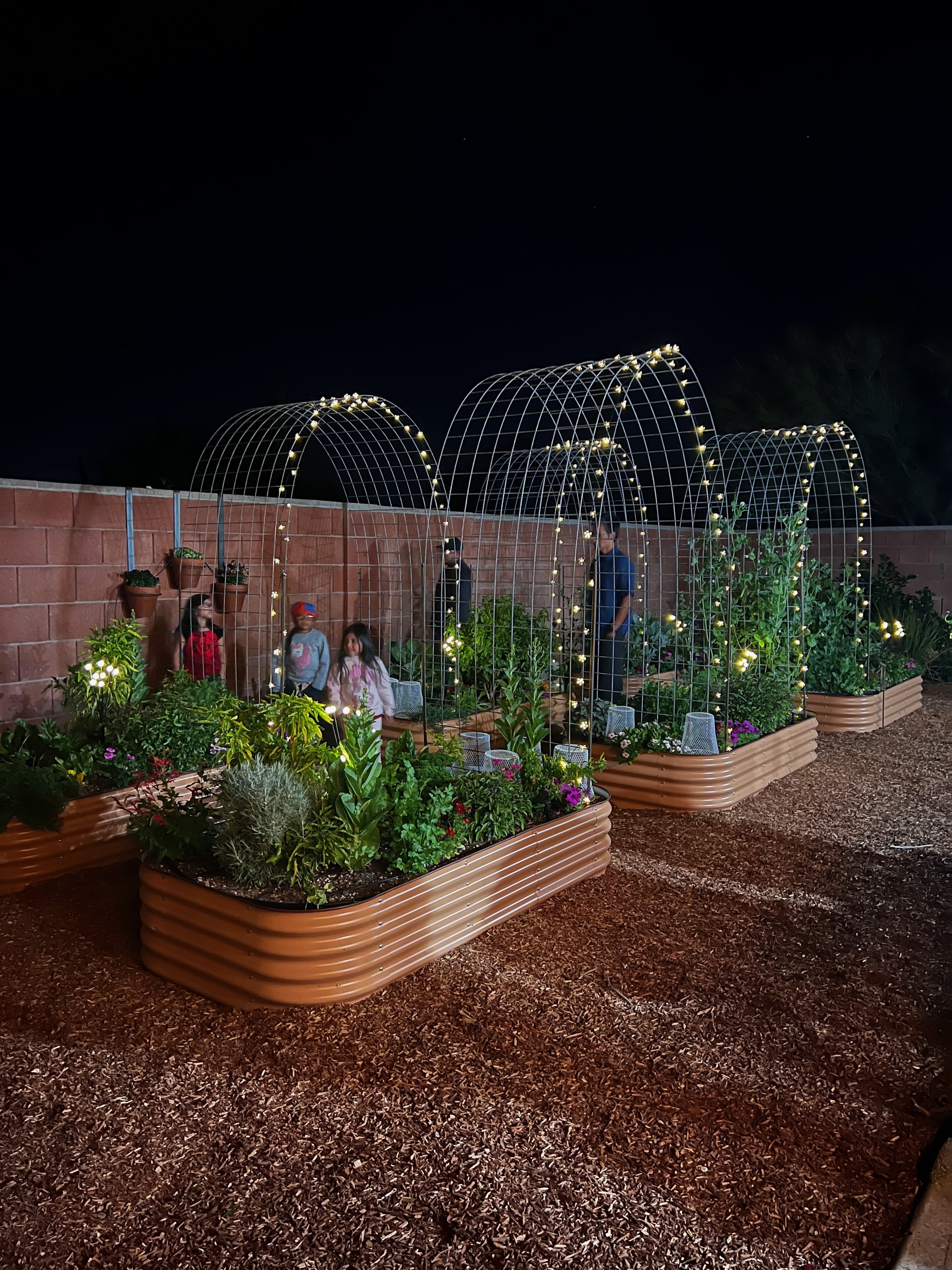 Solar lights create a magical garden for guests to stroll while students showcase their holiday piano pieces.