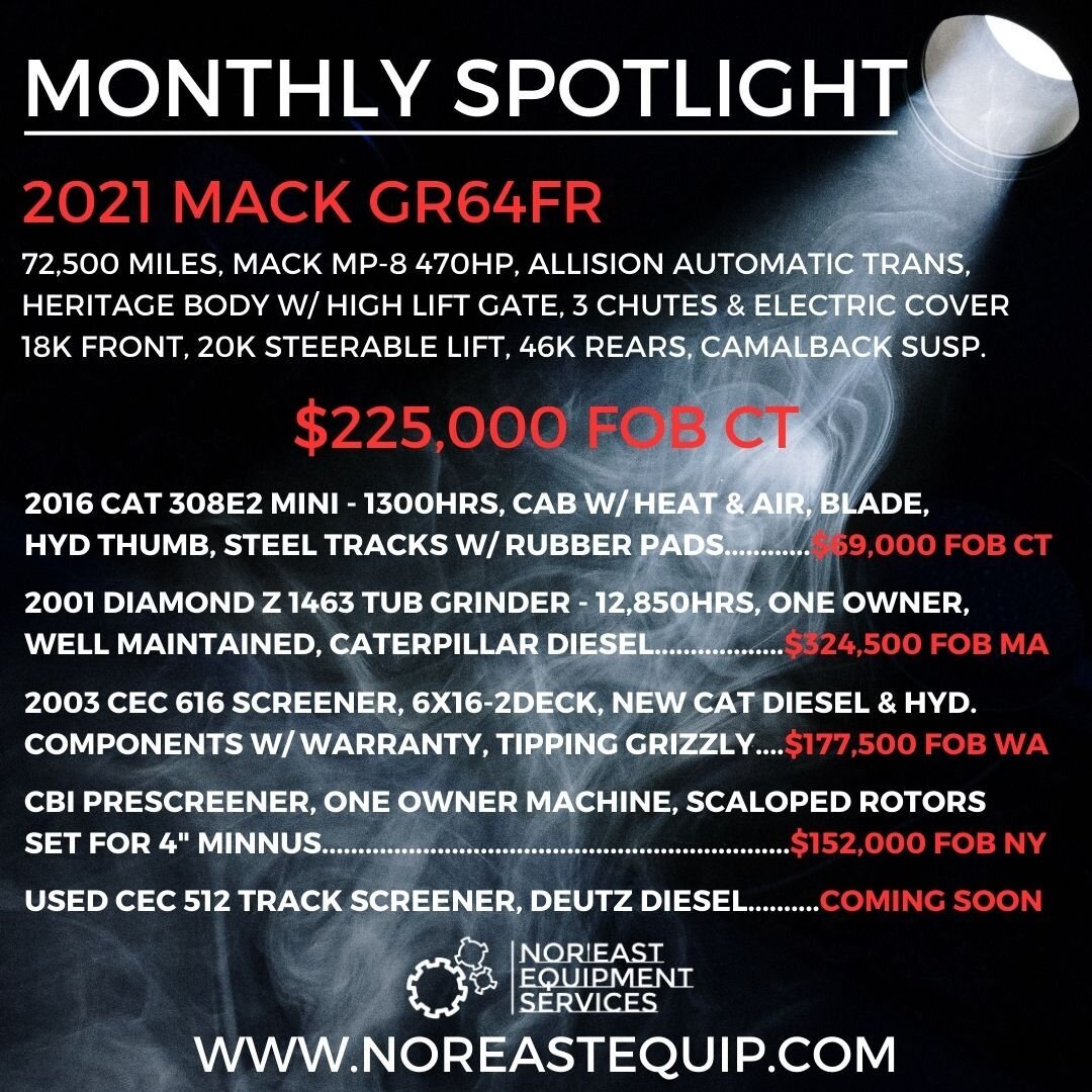 Monthly Equipment Highlights 

Financing💰 and Shipping🚚 
Available anywhere in USA

Email sales@noreastequip.com for details!

#heavyequipment #machinery #forsale #weknowequipment #construction #earthmoving #materialhandling #aggregate #quarry #lan