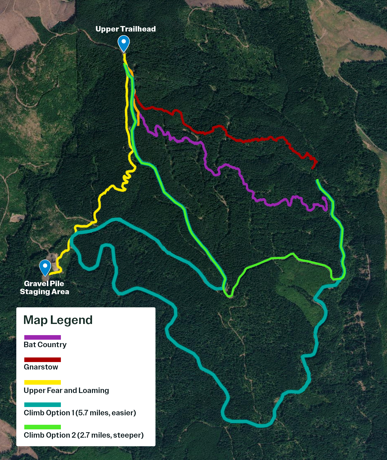 Aerial map of the Drift Creek Triple Crown trails