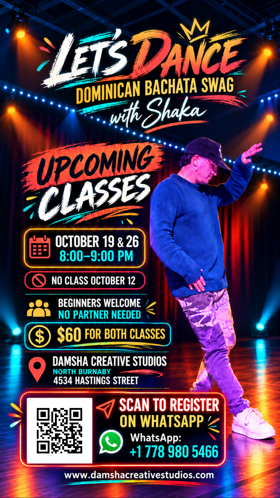 Dominican Bachata Swag with Shaka: October 19 and 26, 8–9 pm, $60 for both classes