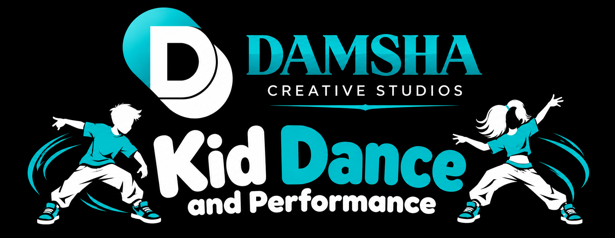 Damsha Creative Studios Kid Dance and Performance logo with a girl and boy dancing
