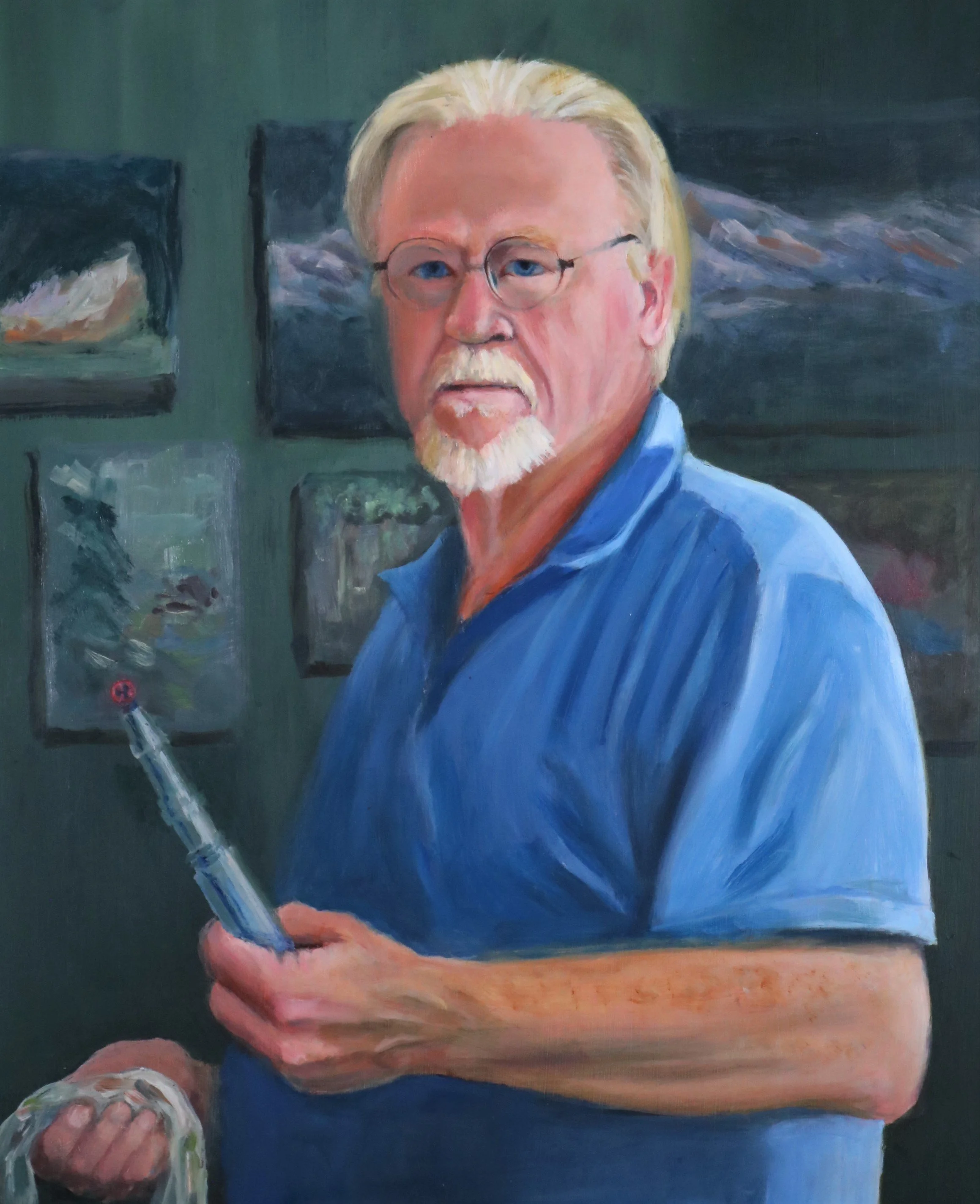 Self Portrait with Sonic Screwdriver (4th Doctor), oil on panel, 20x16