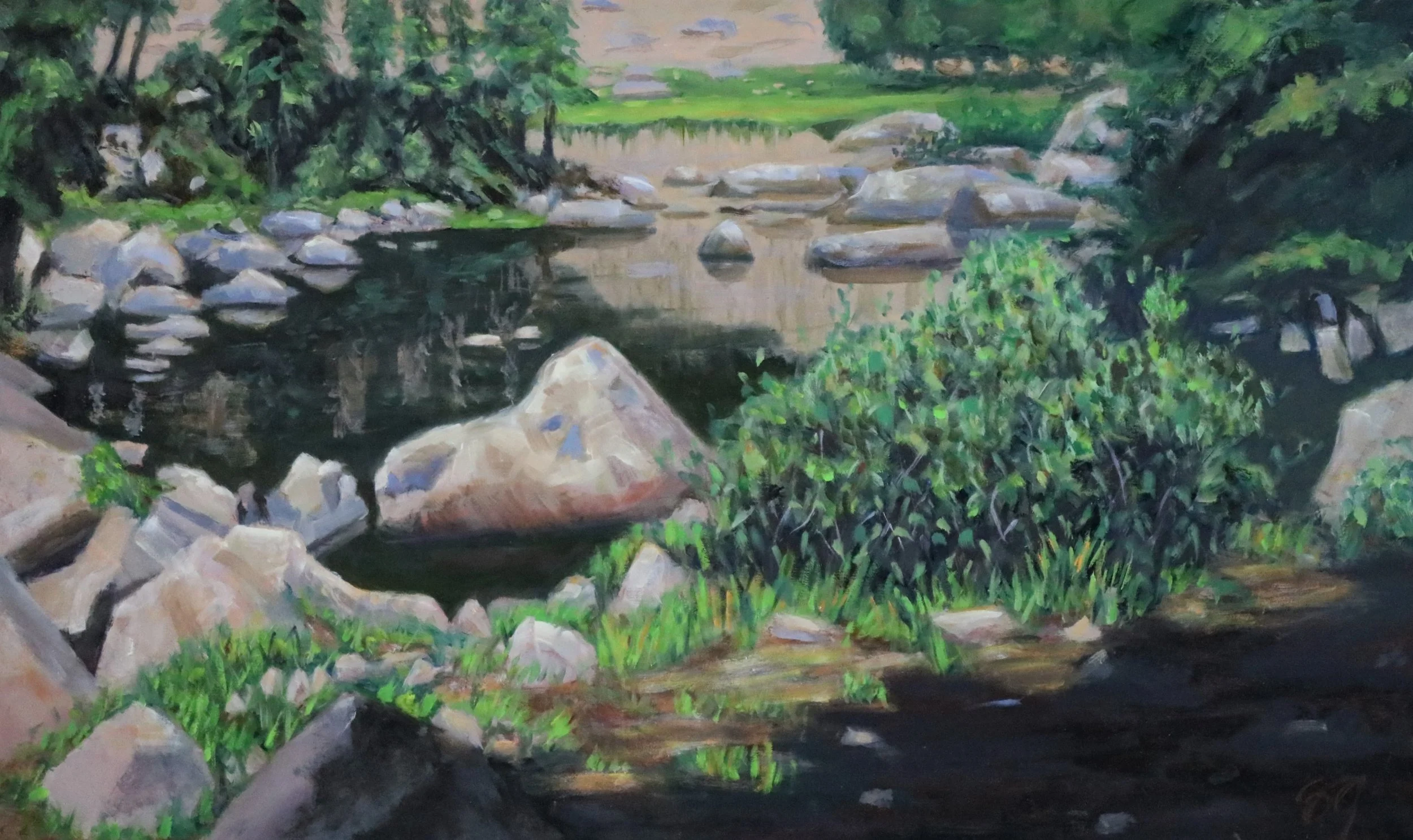 Tarn, Haggerman Pass - oil on panel, 16x26