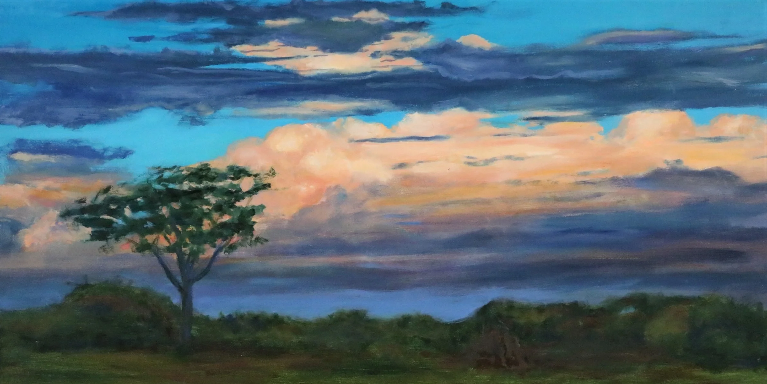 Sunset on the Serengeti - 16x32 - Oil on panel - Tanzania
