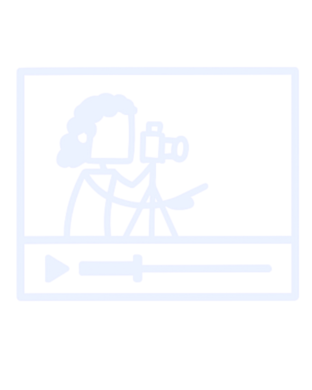 Dessin simplifié d'une interface de lecteur vidéo avec une figure humaine et une caméra.