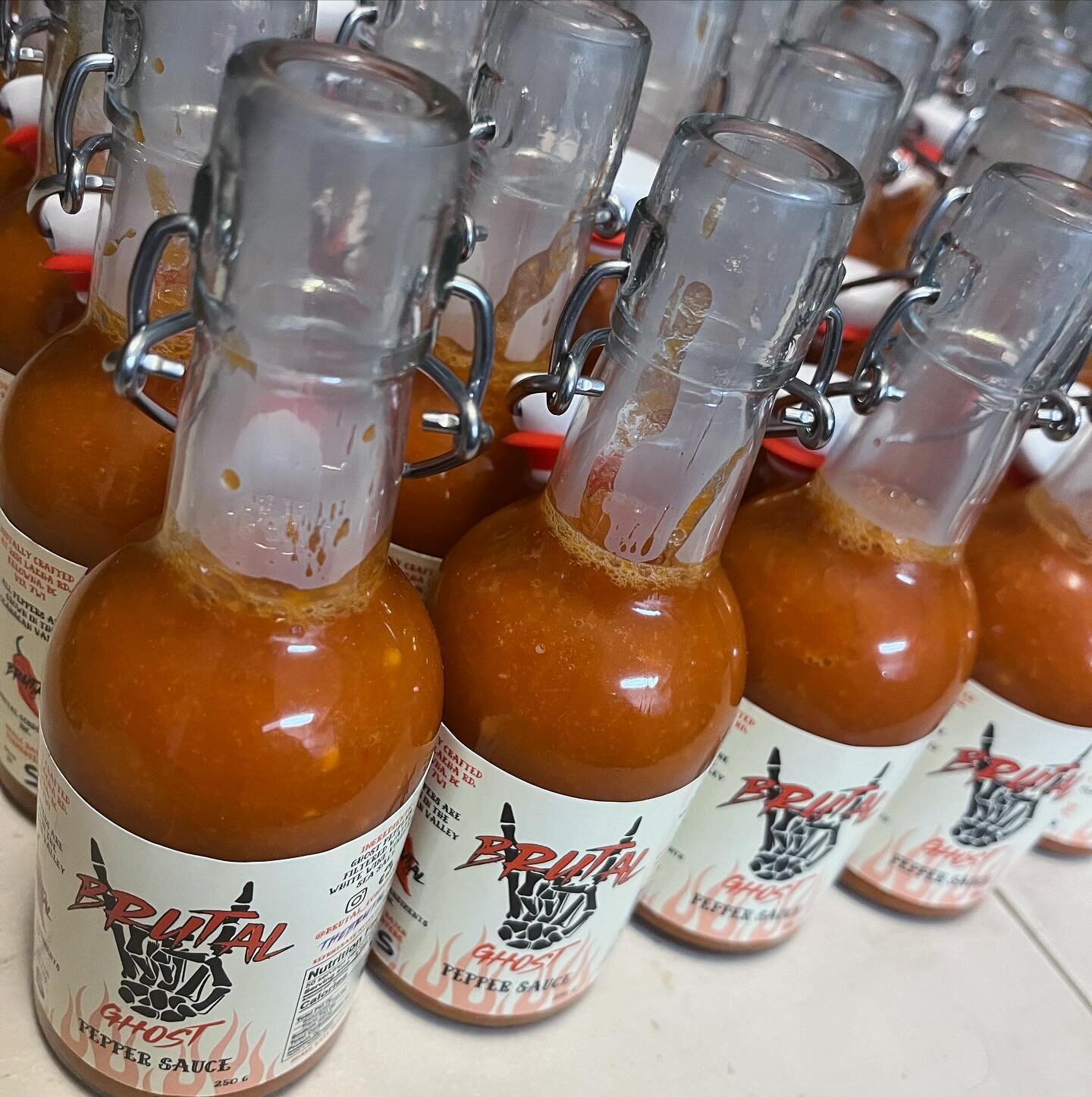 Ghost Pepper Sauce 🔥.
1 000 000 #scoville of deliciousness.  Come try it out this Saturday at the Kelowna Farmers Market 9-1pm 📍 Parkinson Rec Centre.
.
Keep it Brutal 🤘🏼 #supportlocal