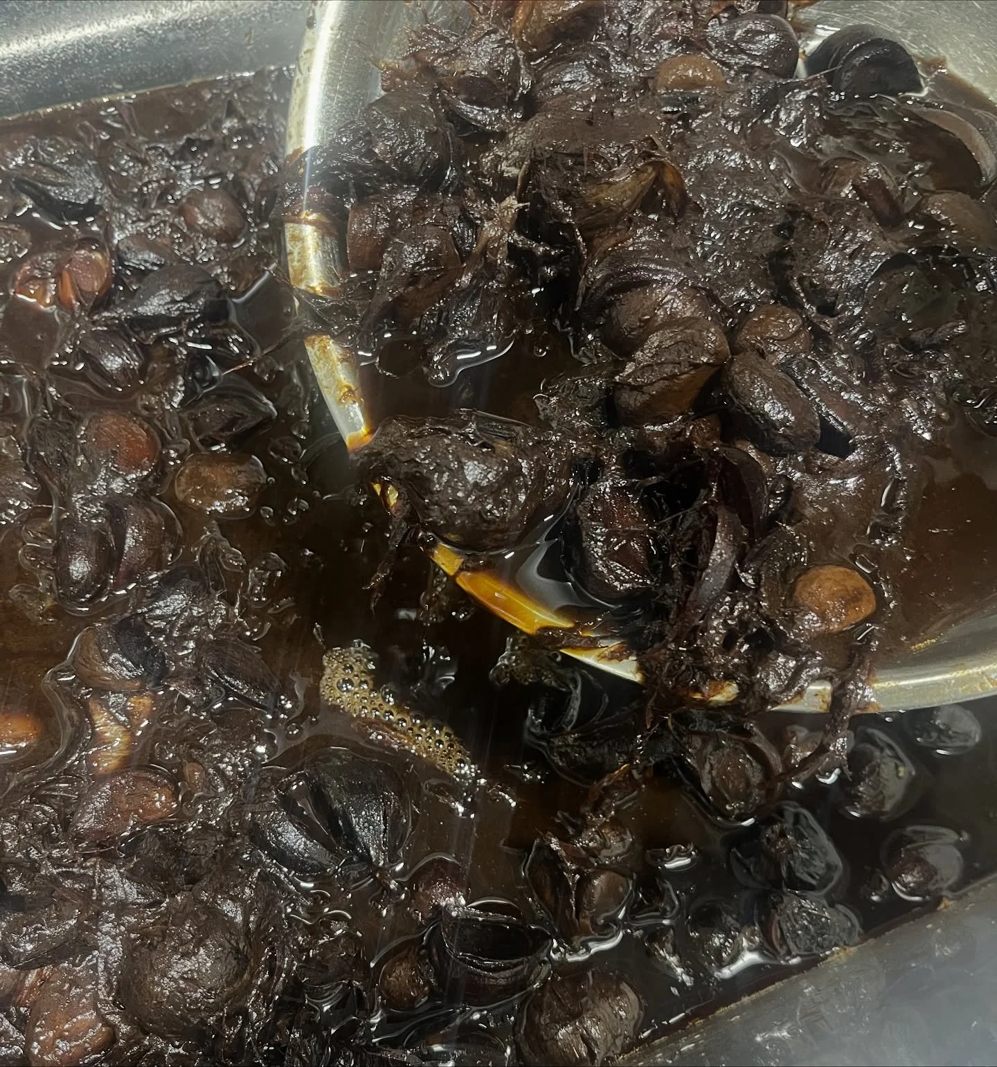 2025 Fermented Black Garlic Puree is ready, folks! 🔥
This has been an absolute labor of love. Over the 8 weeks at 60&deg;C, I achieved great blackening on the husks of the garlic, so I didn&rsquo;t want it to go to waste. I blended everything togeth