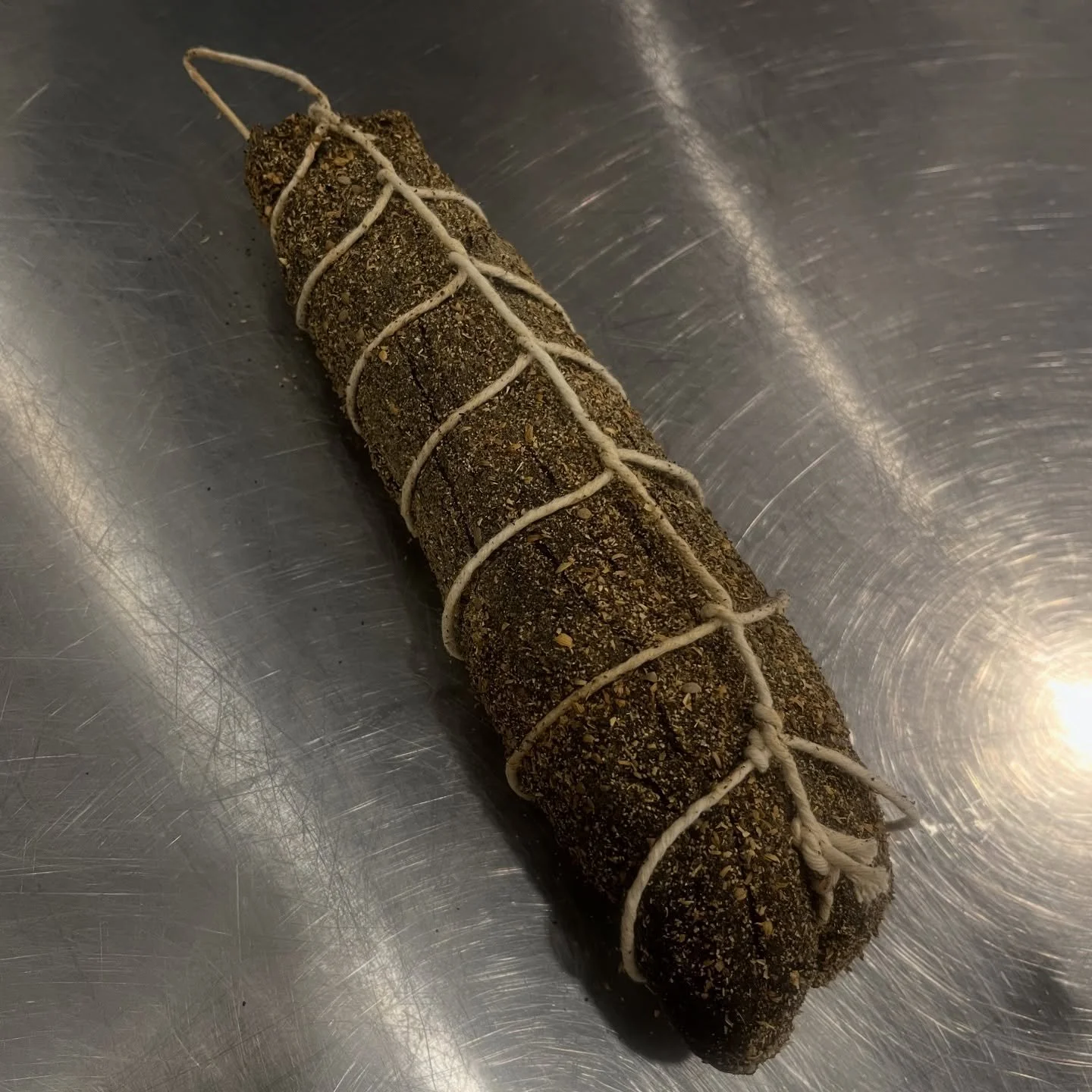 Canadian Maple, Balsamic, Water Buffalo Bresaola with hints of Coriander and  Black Pepper just hit the case @carnistkelowna .  Very stoked on this one.  Cured for a month and then hung until it lost around 35% its original weight. 
You are going to 