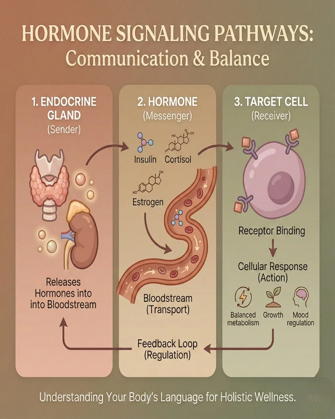 Hormones don&rsquo;t operate in isolation.
They respond to signals.

Stress, rhythm, nourishment, and nervous system state all influence how hormones behave.

When the system feels under pressure, hormones shift toward protection.
When the system fee