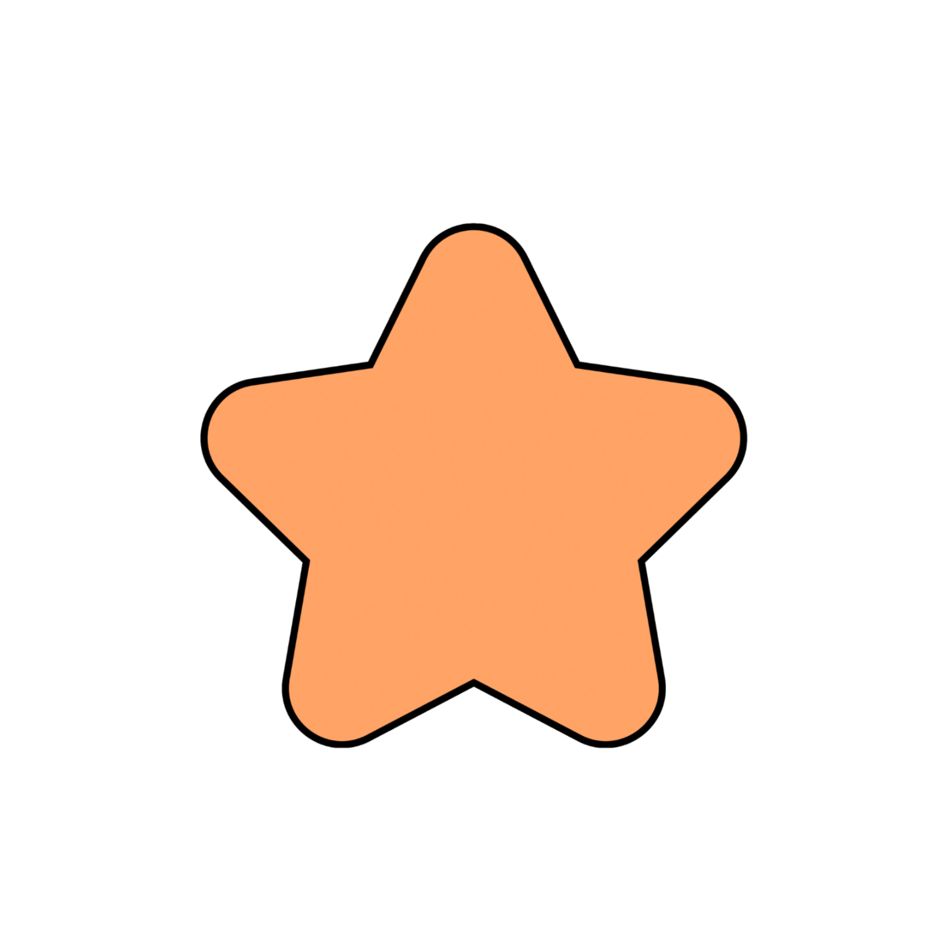 Orange star-shaped sticker with black outline.