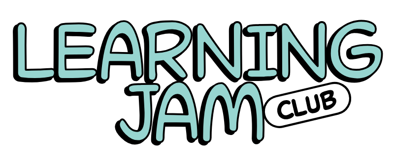 Colorful logo with the text 'Learning Jam Club' in playful, bubble-style letters.