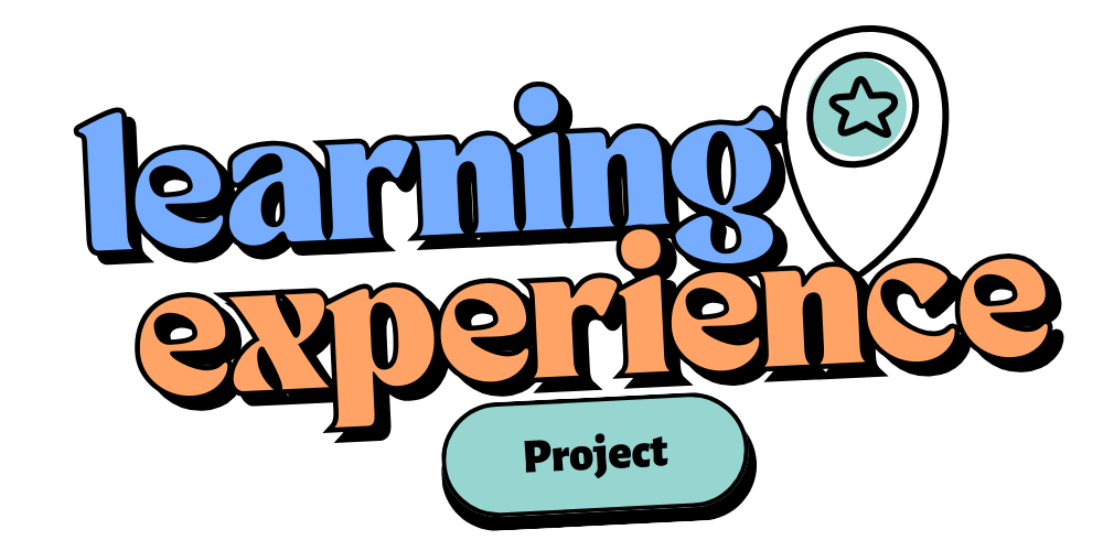 Colorful text that reads 'learning experience' with the word 'Project' inside a rounded rectangle, on a black background.