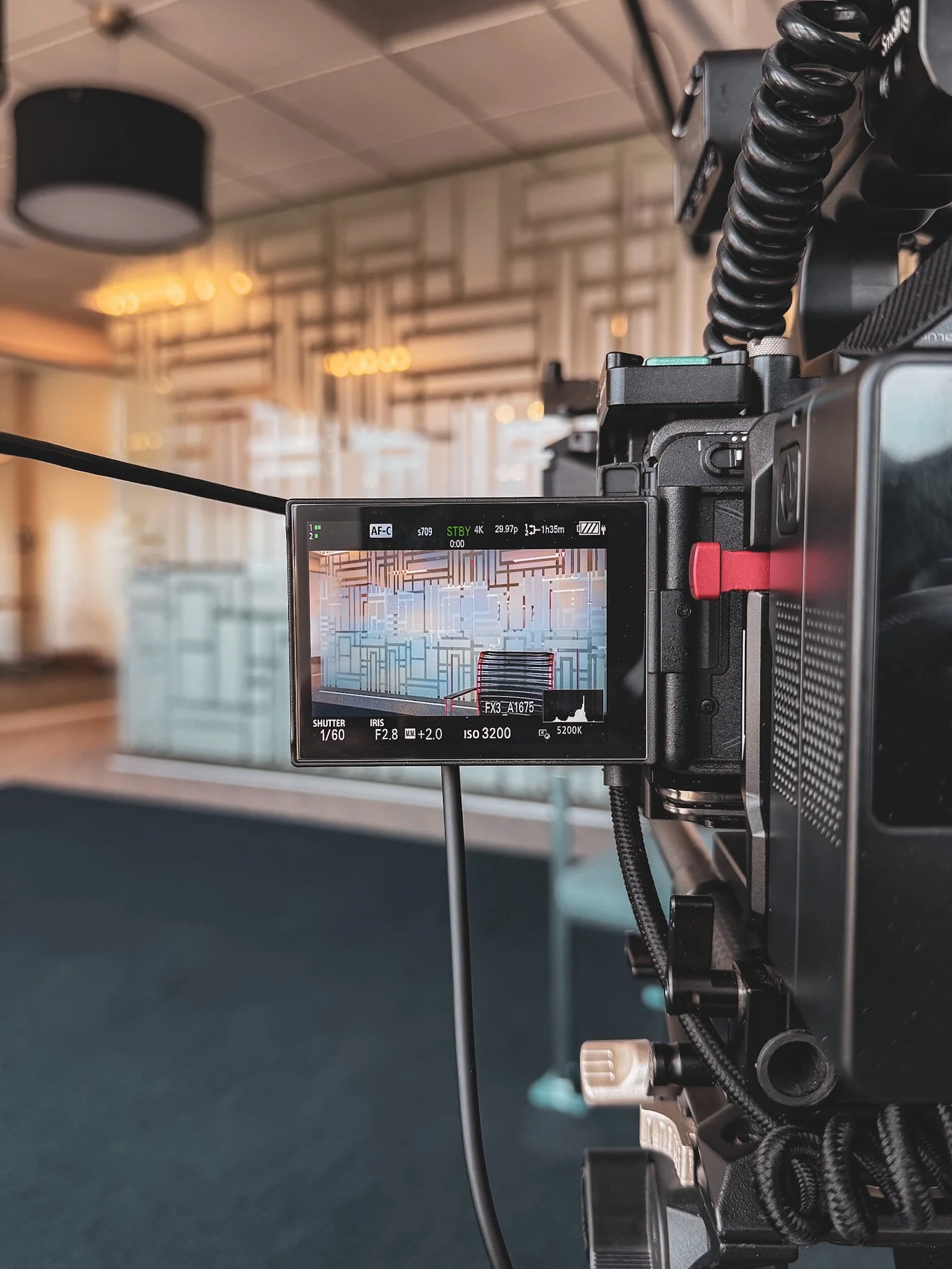 Sony FX3 camera setup for a corporate interview video in Raleigh, NC