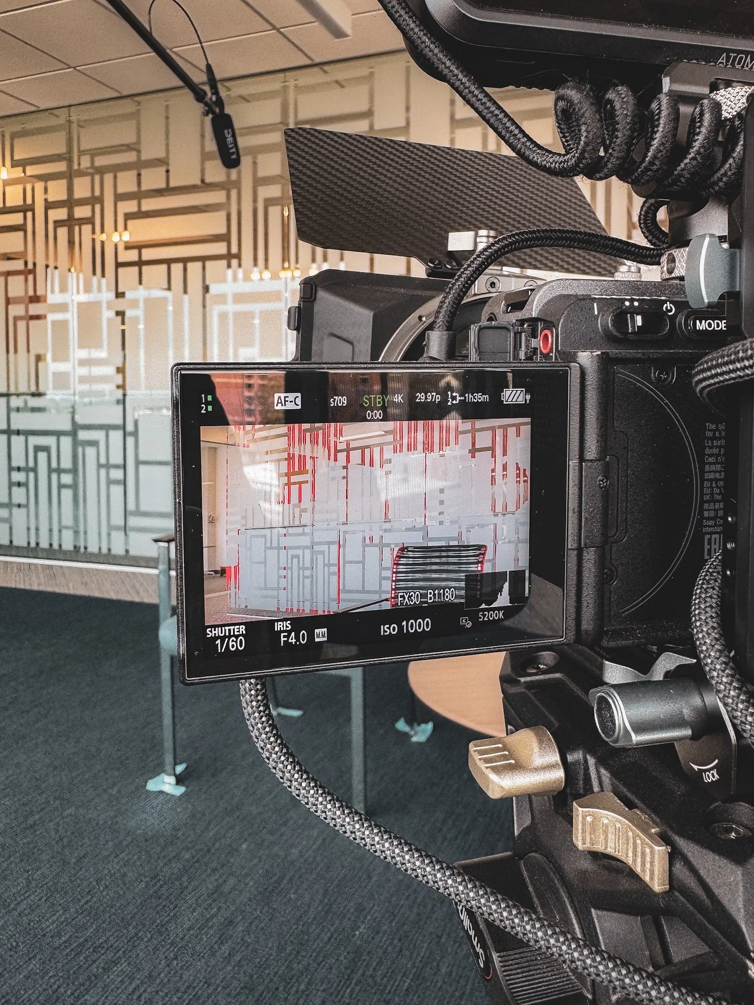 Sony FX30 on tripod as part of a multi-camera corporate interview setup