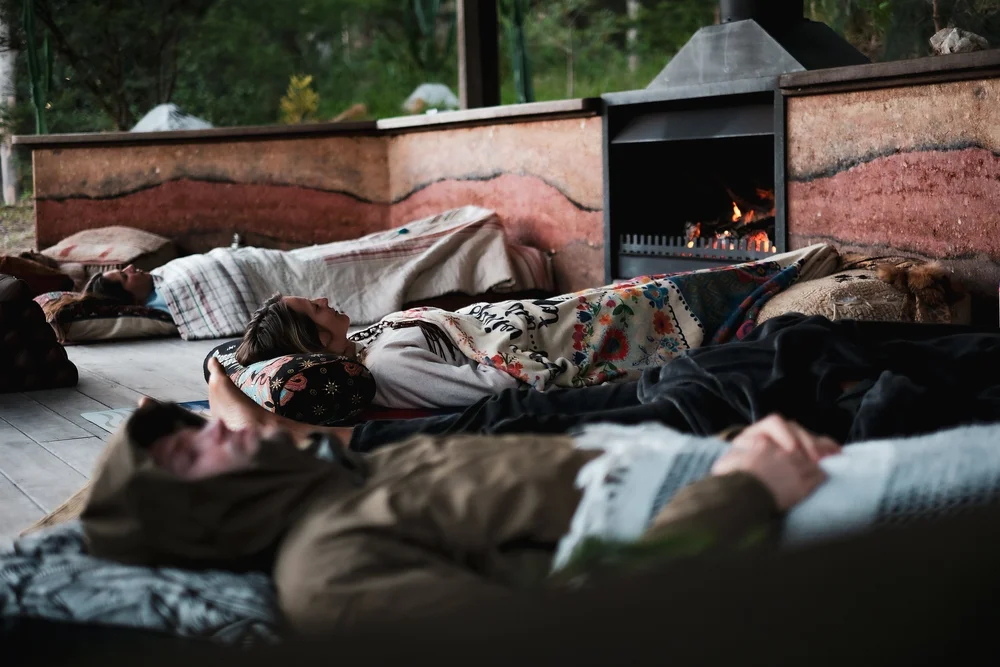 Meditators resting together