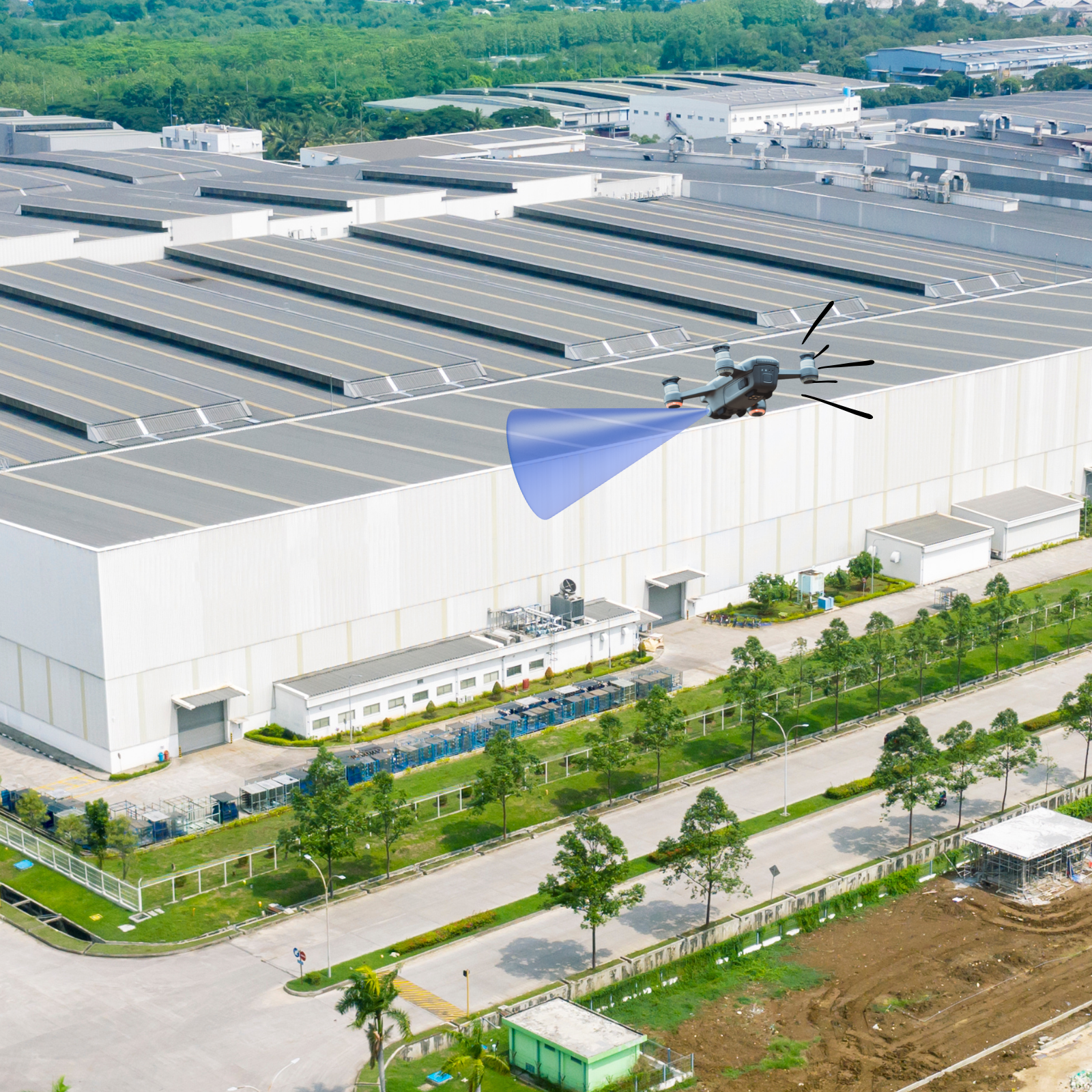 Drone inspection on an industrial building by Studio 5 Drone Productions.