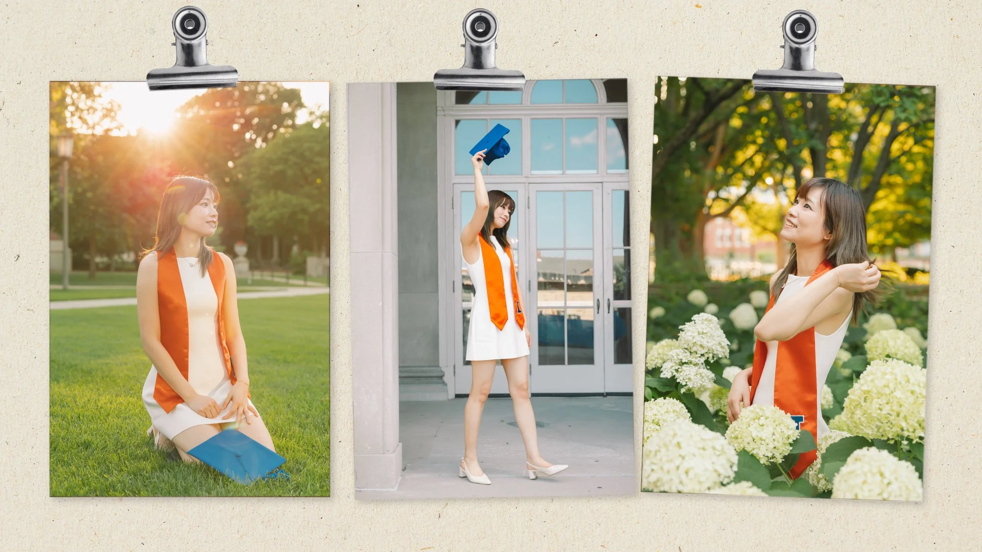 Natural graduation portraits at the University of Illinois campus in Champaign Urbana
