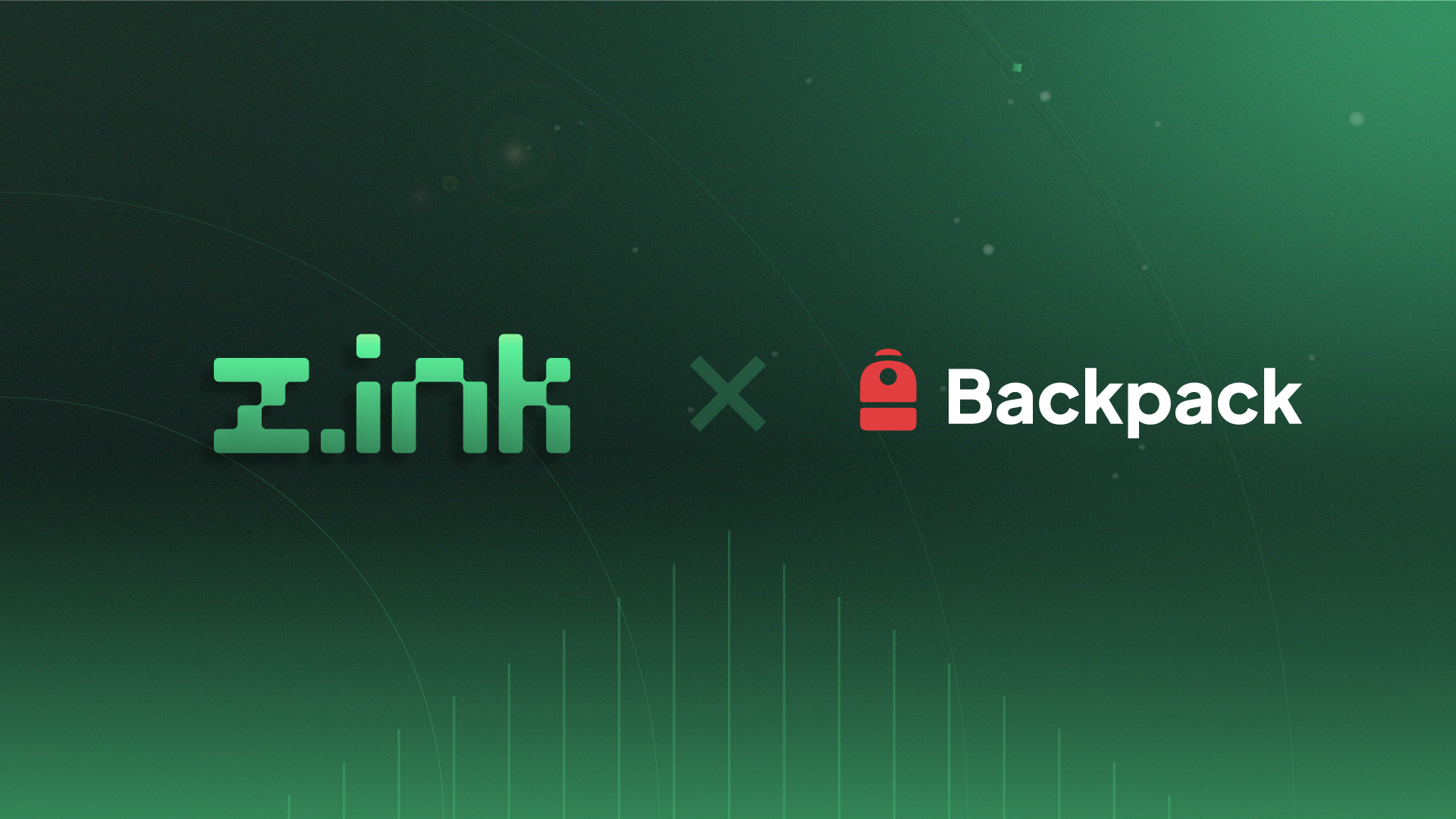 Graphic showing the logos of 2ink and Backpack, with a green digital background and the text '2ink x Backpack' in the center.