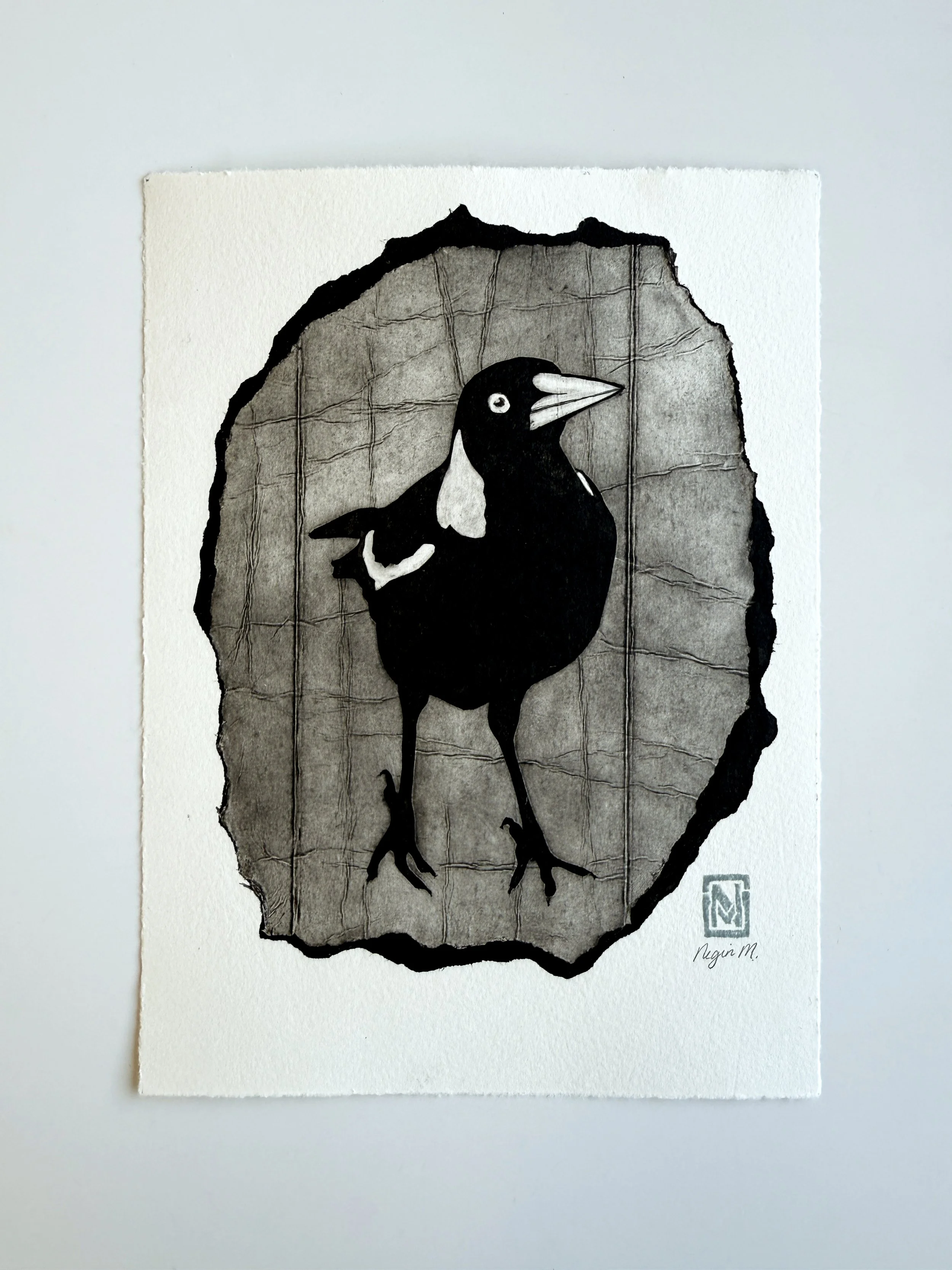 Collagraph Print - ONE MAGPIE