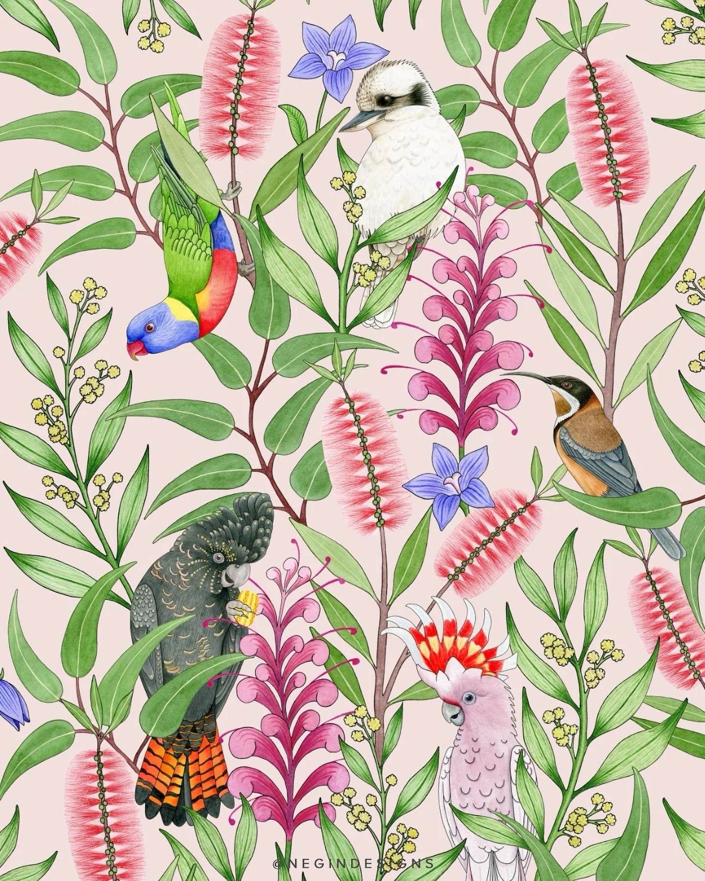 Happy Monday! &ldquo;Native Birdsong&rdquo;, a print that celebrates the symphony of song we hear in our parks and gardens ☺️

#illustration #watercolour #birdart #australianart #cockatoo