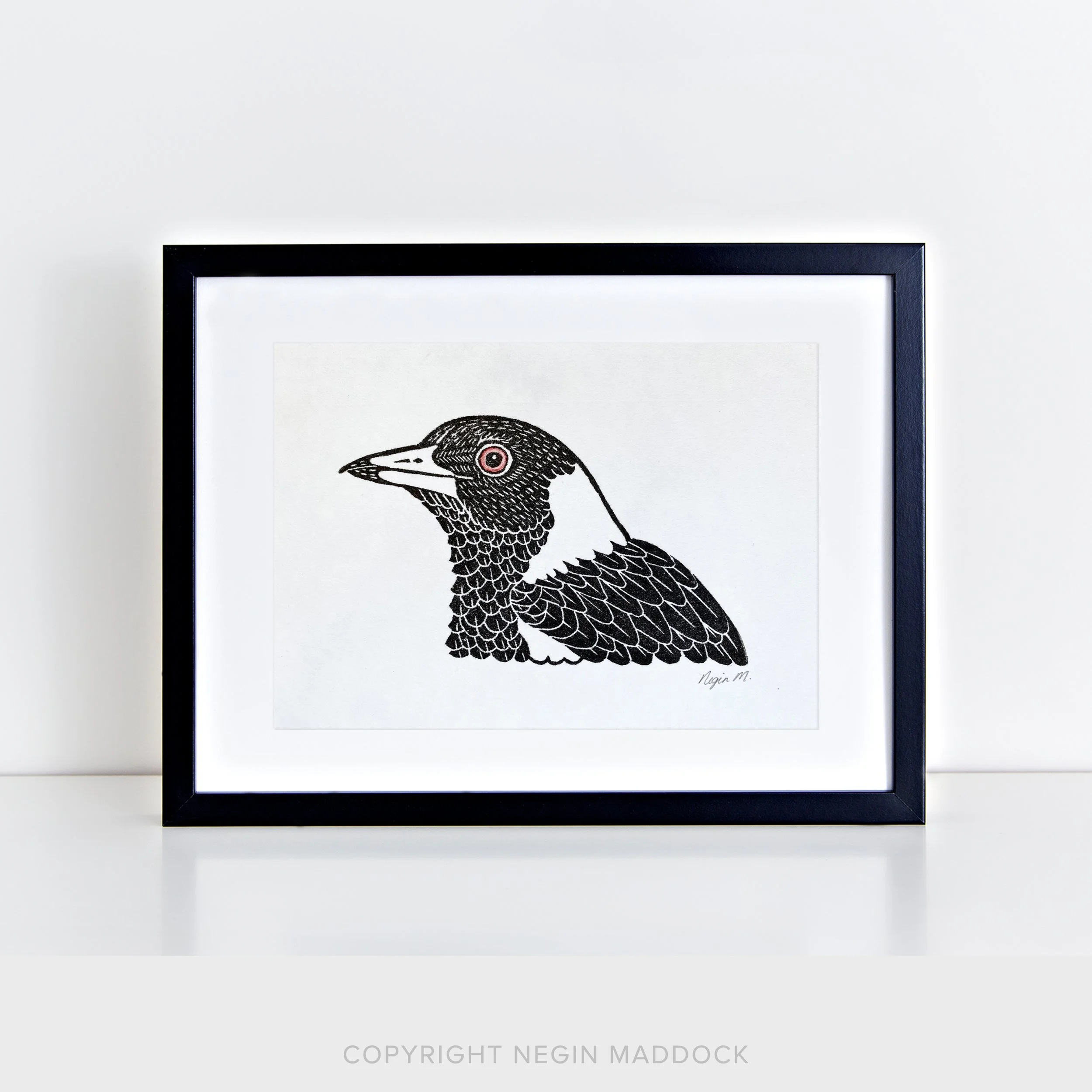 Linocut - AUSTRALIAN MAGPIE PORTRAIT