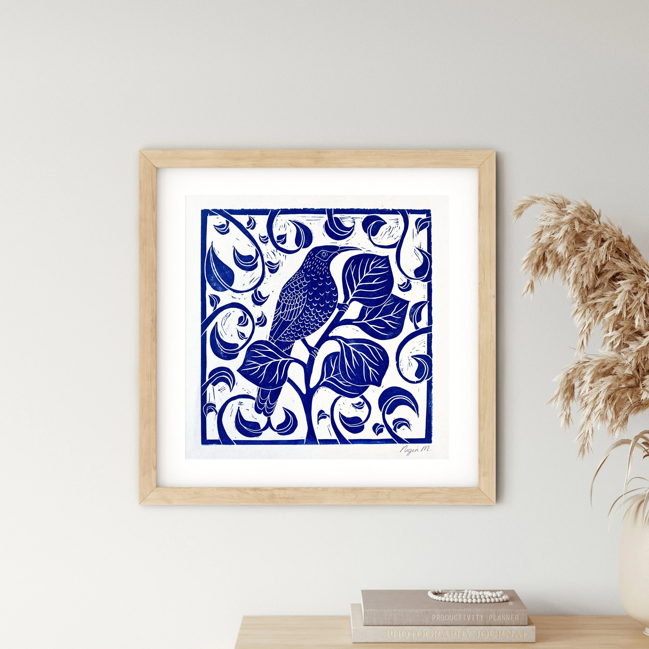 Linocut Print - REGENT HONEYEATER