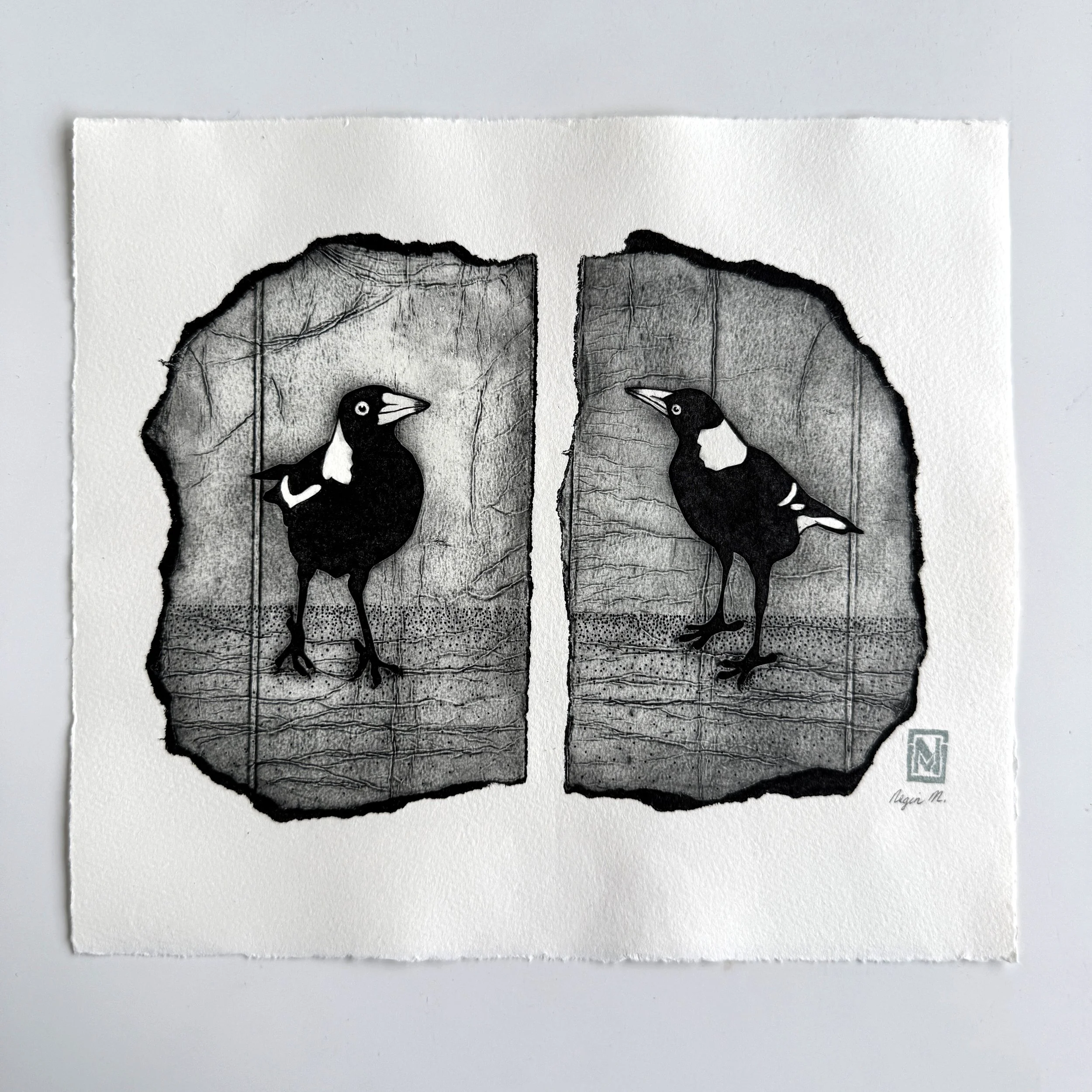 Collagraph Print - TWO MAGPIES (II)