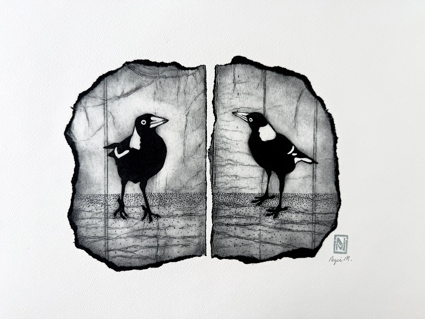 Collagraph Print - TWO MAGPIES (II)