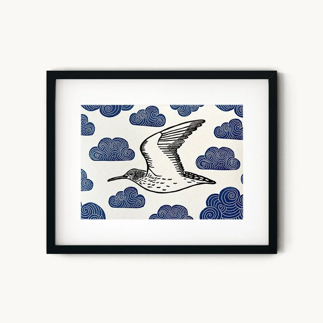 Linocut Print - CURLEW SANDPIPER