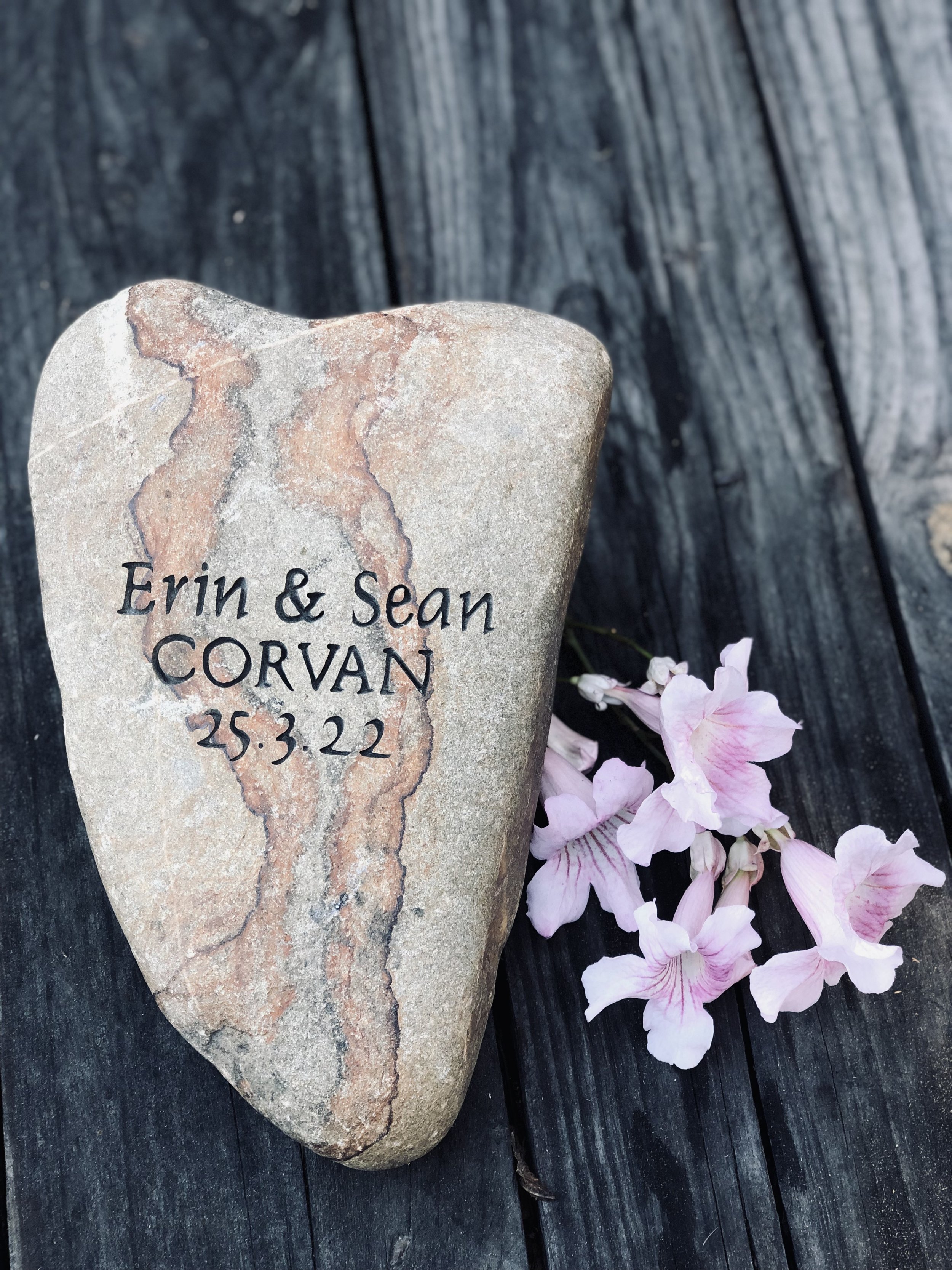 Engraved Stone Co_Wedding Day date engraved on a river stone