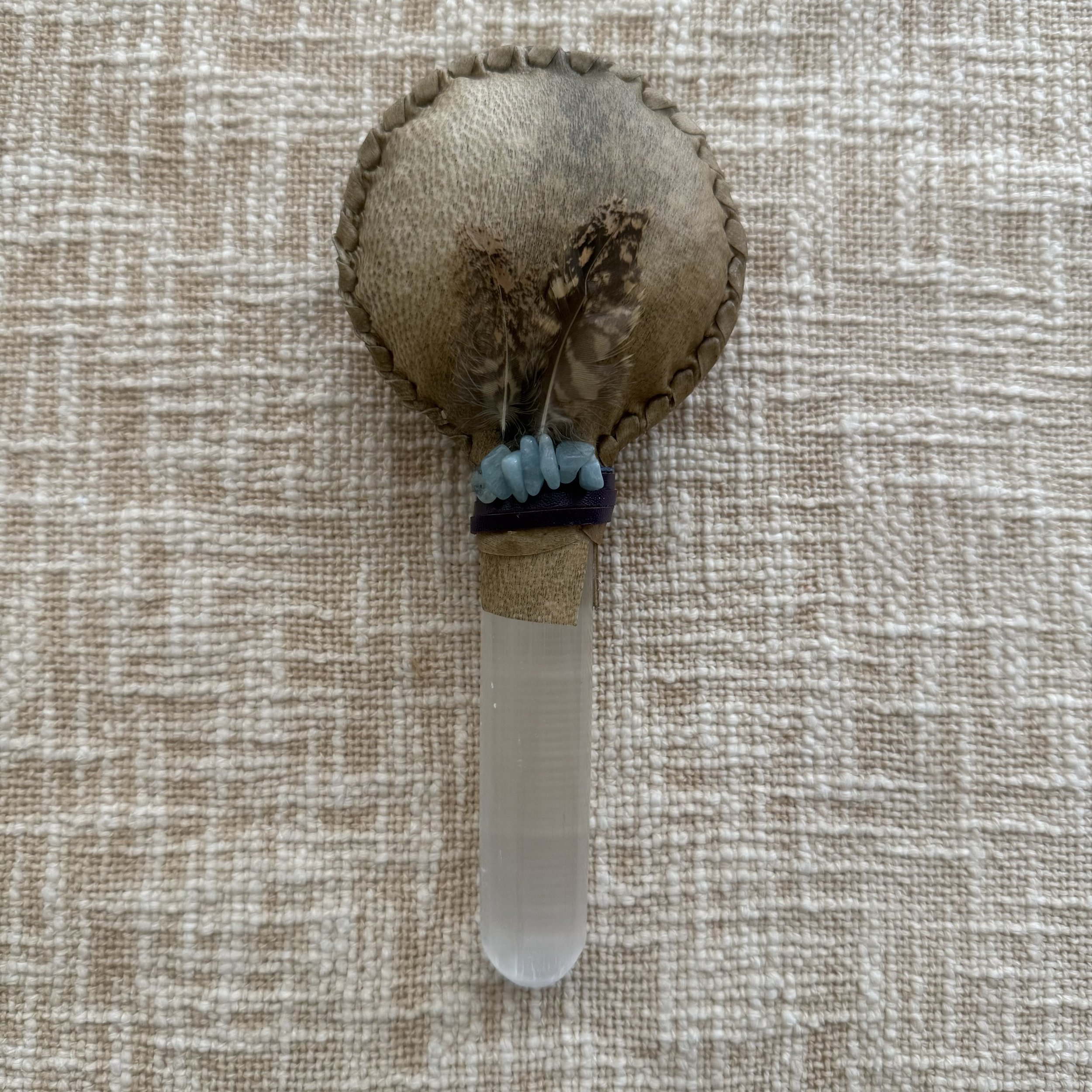 Shamanic Rattle - Selenite and Spotted Nightjar