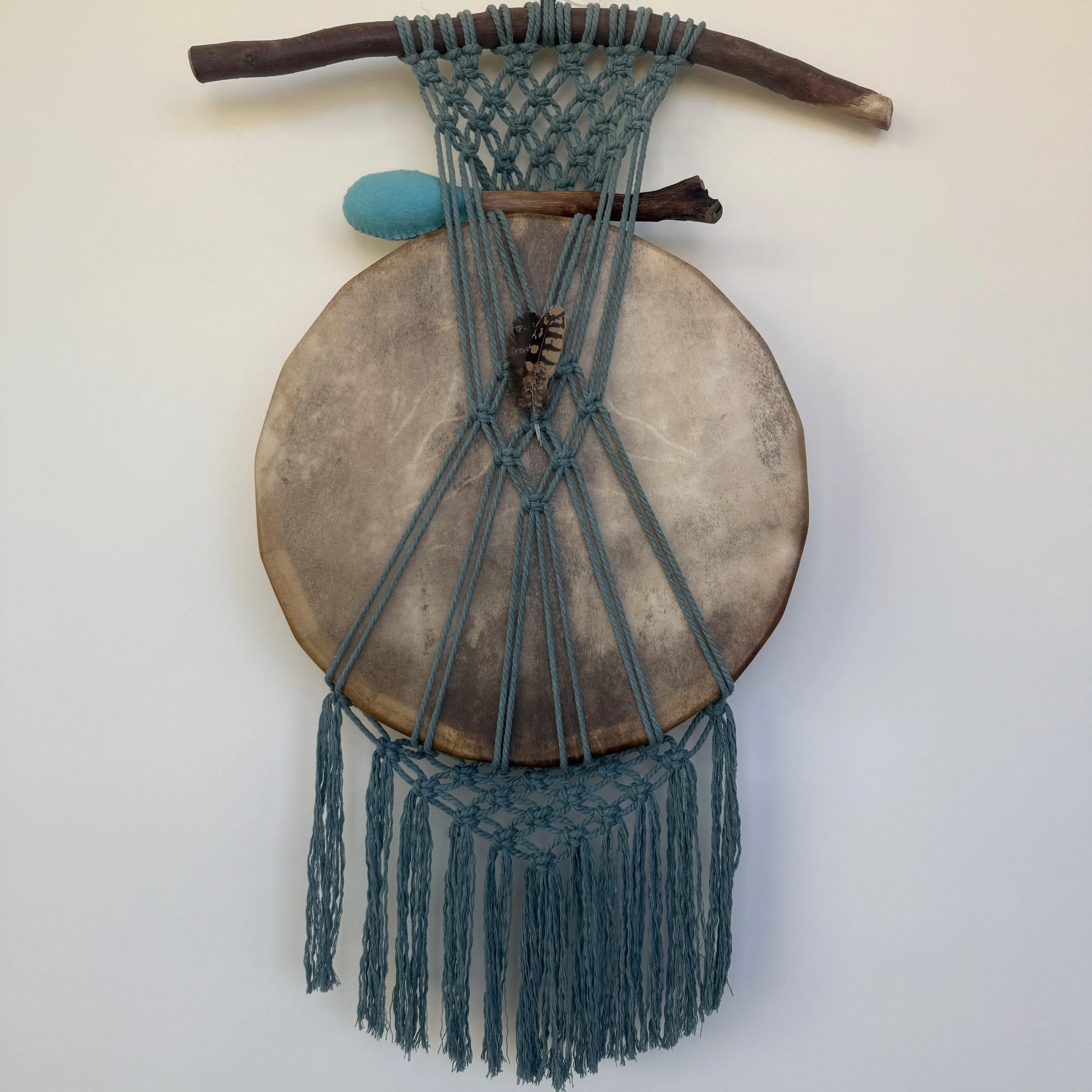 Macrame frame drum hanger- sage