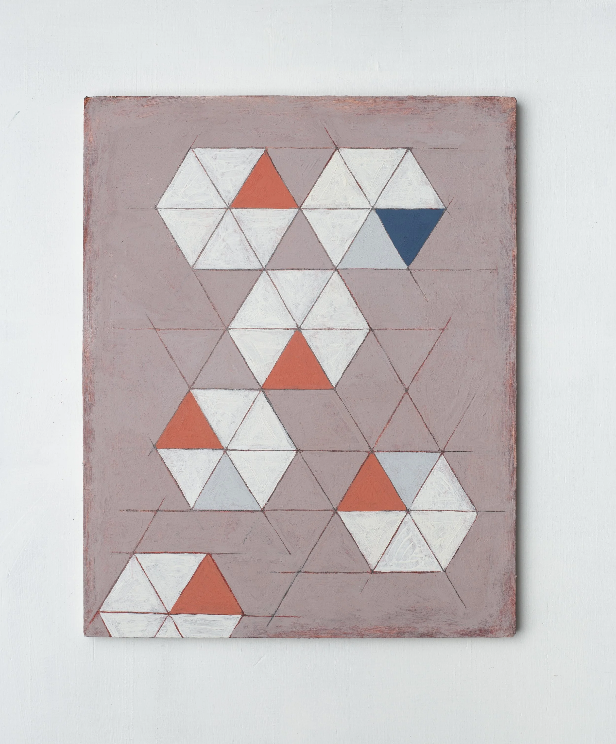 Composition with white hexgagons,' 2026 cm.
Gouache, Acrylics & Colored Pencil on Plywood — 24 x 30 cm