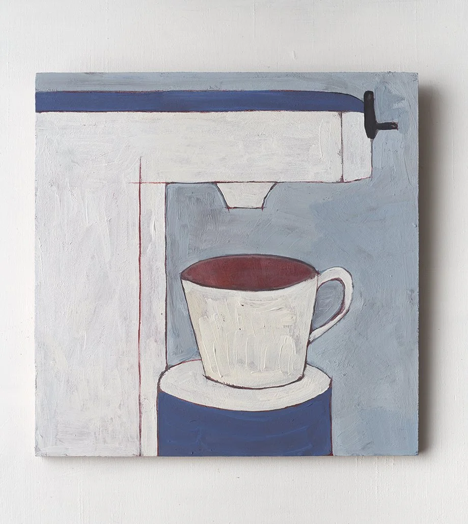 Morning Routine, 2026, Gouache & Colored Pencil on Plywood — 25 x 25 cm.