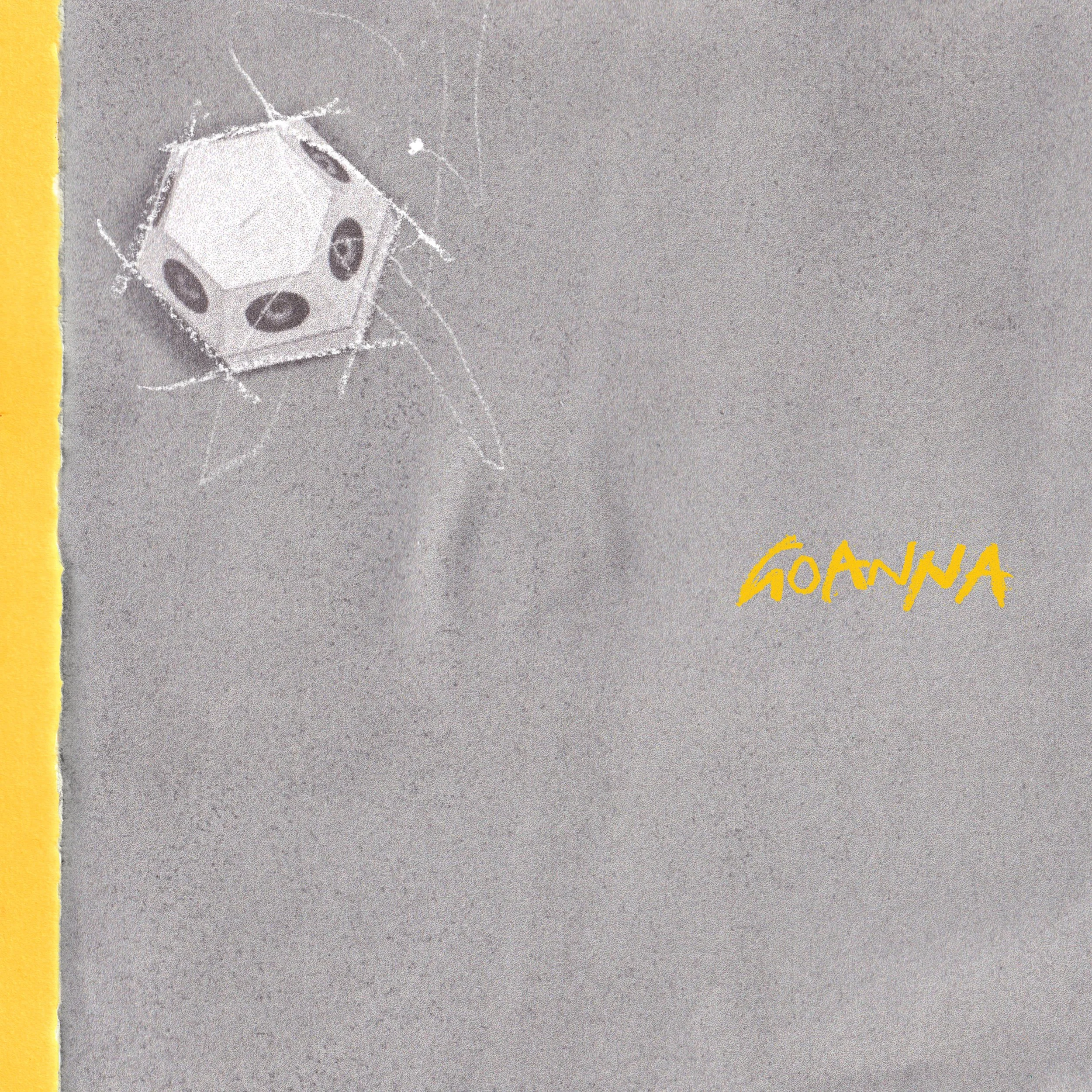 The Rubens single artwork for Goanna. Grey textured background with a yellow "GOANNA" script and a geometric speaker illustration. Alt-rock music SEO.