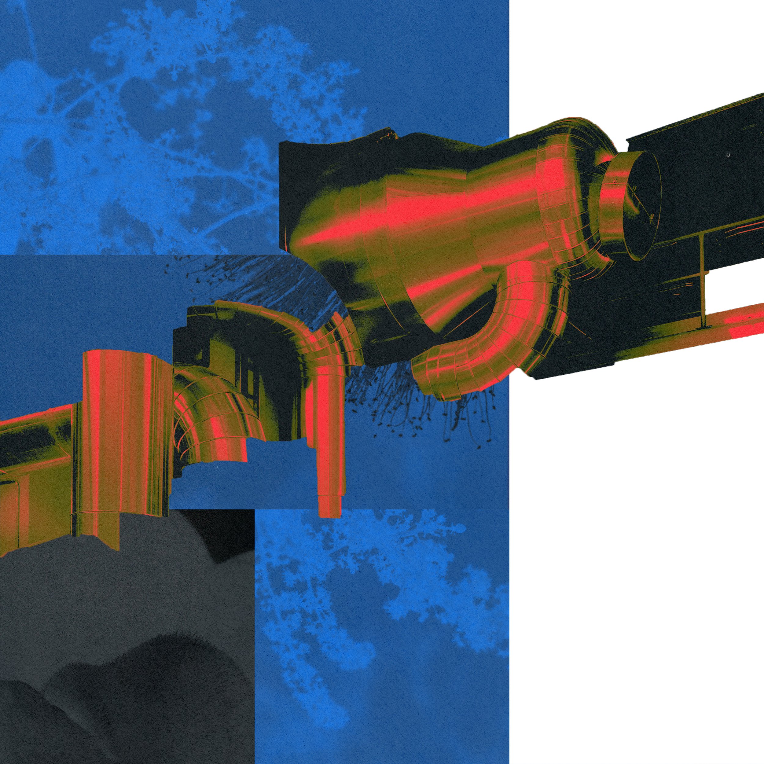 Single cover for Crooked Colours' "Pink Lime." An abstract, high-contrast collage of architectural shapes in neon pink and lime against blue textures.