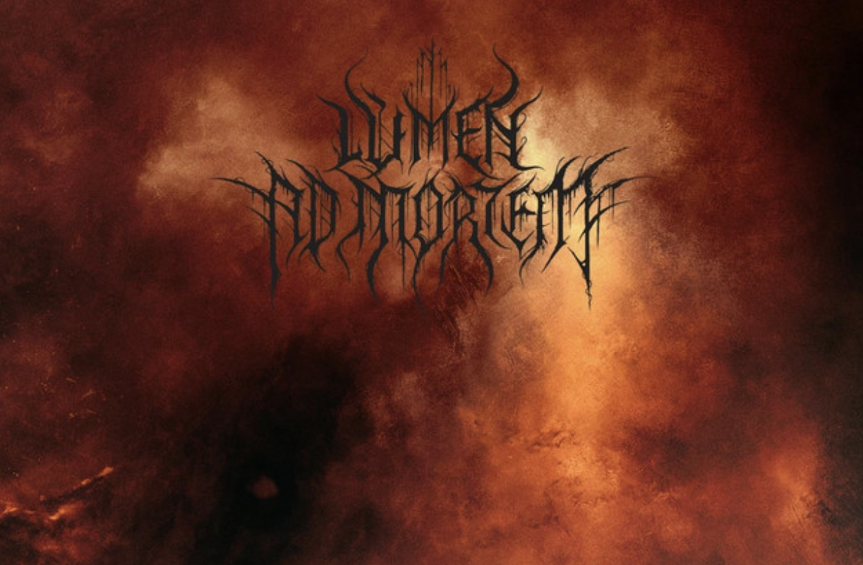 Black metal band Lumen Ad Mortem EP artwork featuring their spiky, dark logo centered over a smoky, atmospheric orange and deep red background.