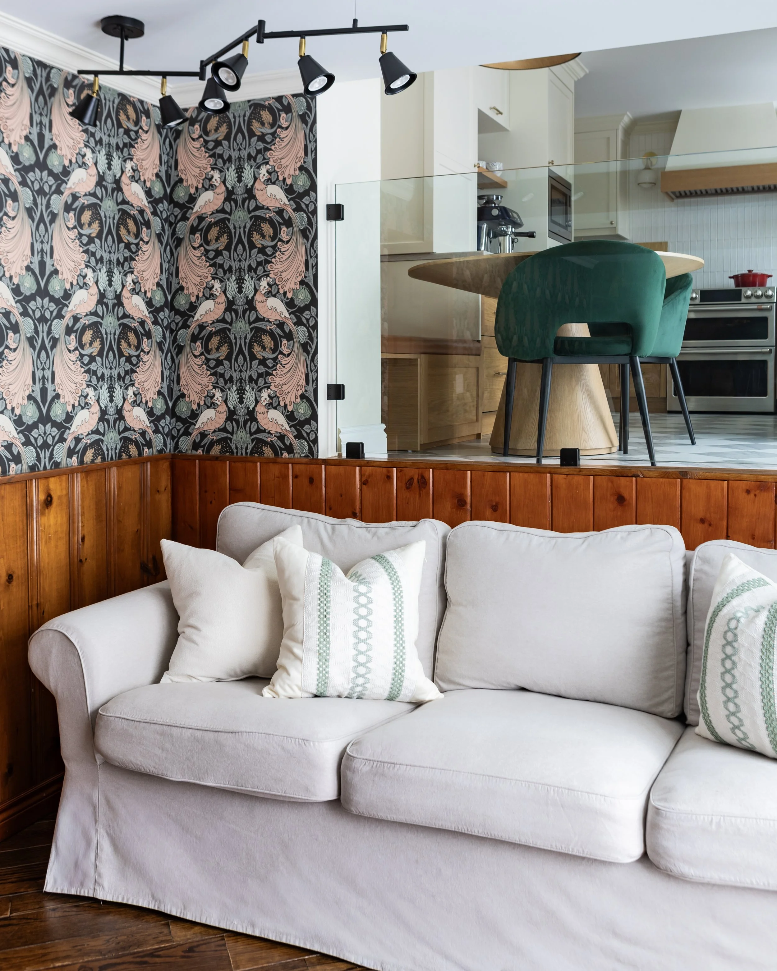 Family room — moody transitional main floor renovation in Ajax Ontario, Project Dream Home by Inspired Spaces Design Studio