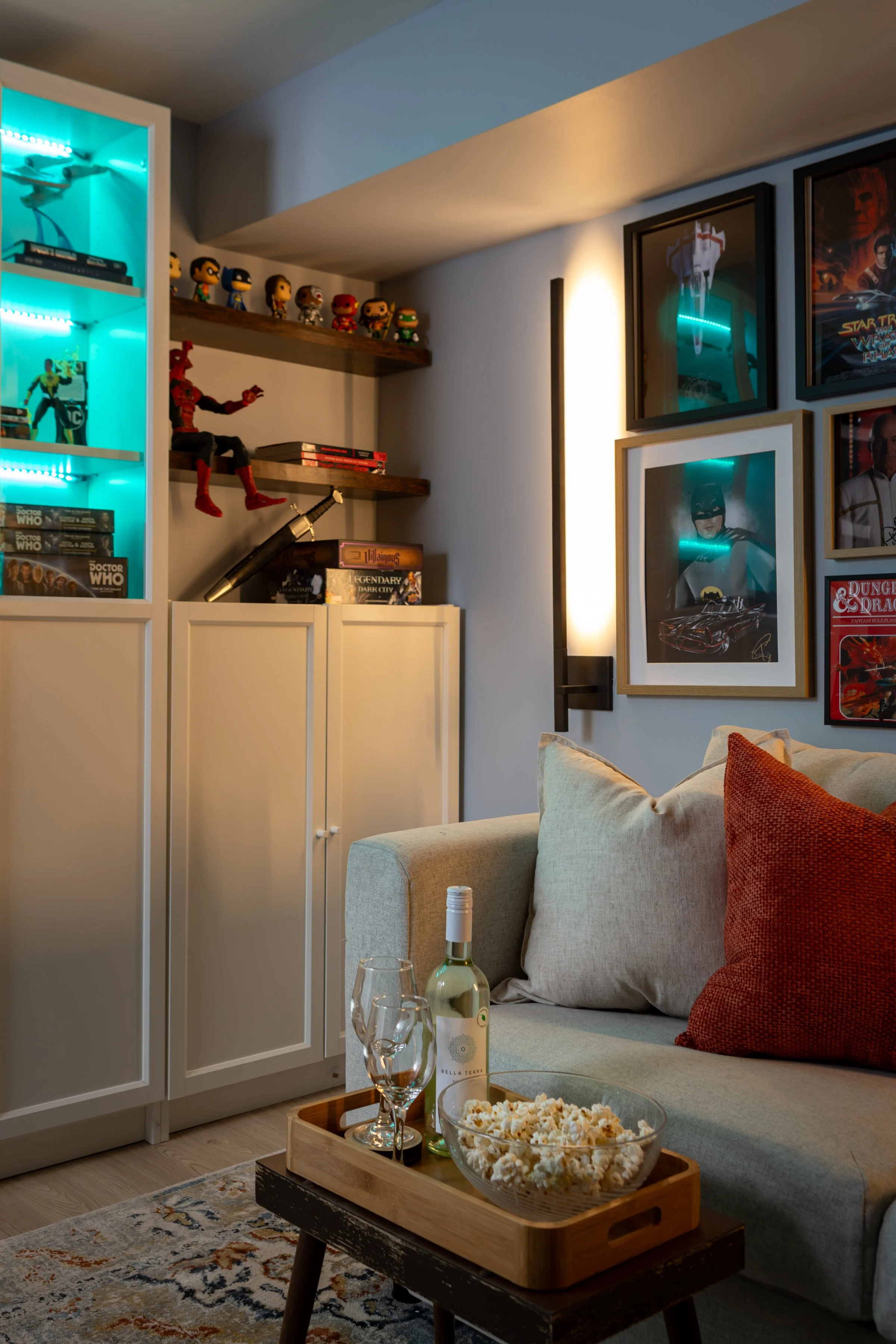 Display wall detail with accent lighting illuminated in Toronto Ontario, Project Ten Forward by Inspired Spaces Design Studio