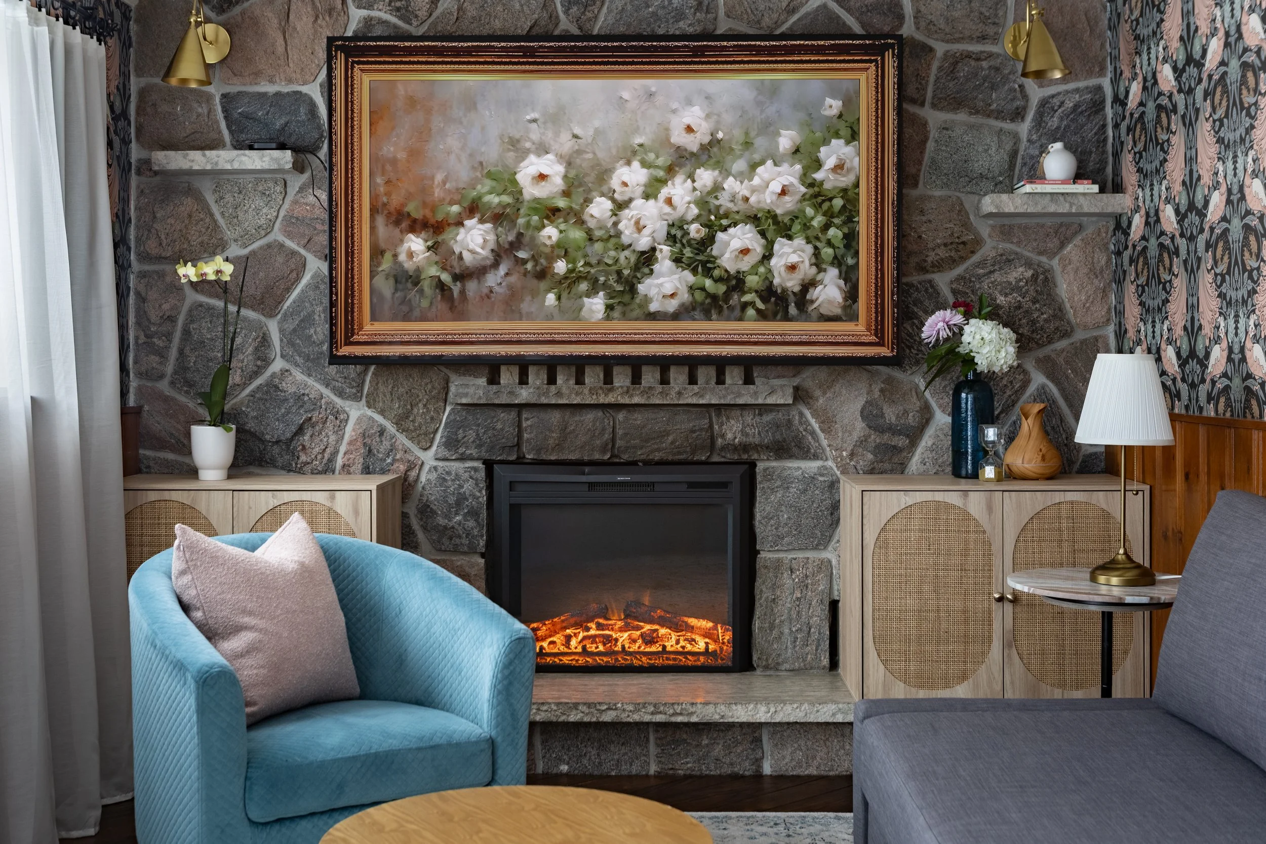 Family room — moody transitional main floor renovation in Ajax Ontario, Project Dream Home by Inspired Spaces Design Studio