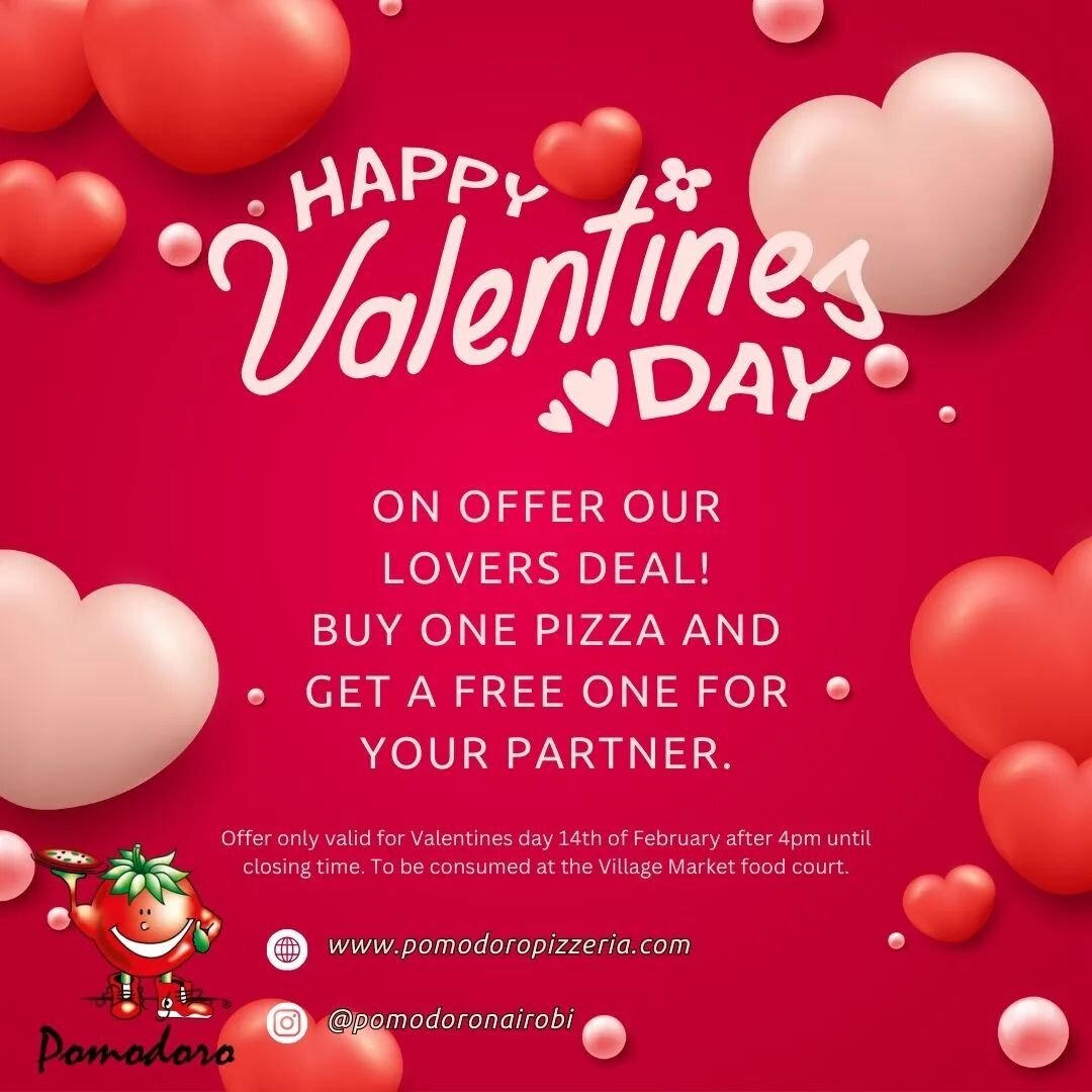 Dont miss out on our special Lover's deal for Valentines day. Bring your closest partner to Pomodoro for our couples buy one get one free offer! ❤️
