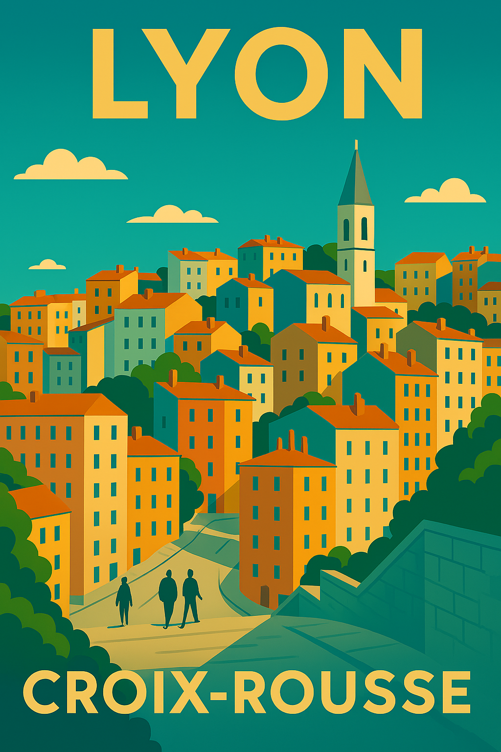create an illustration of the Croix-Rousse district in Lyon inspired by the uploaded photo.png