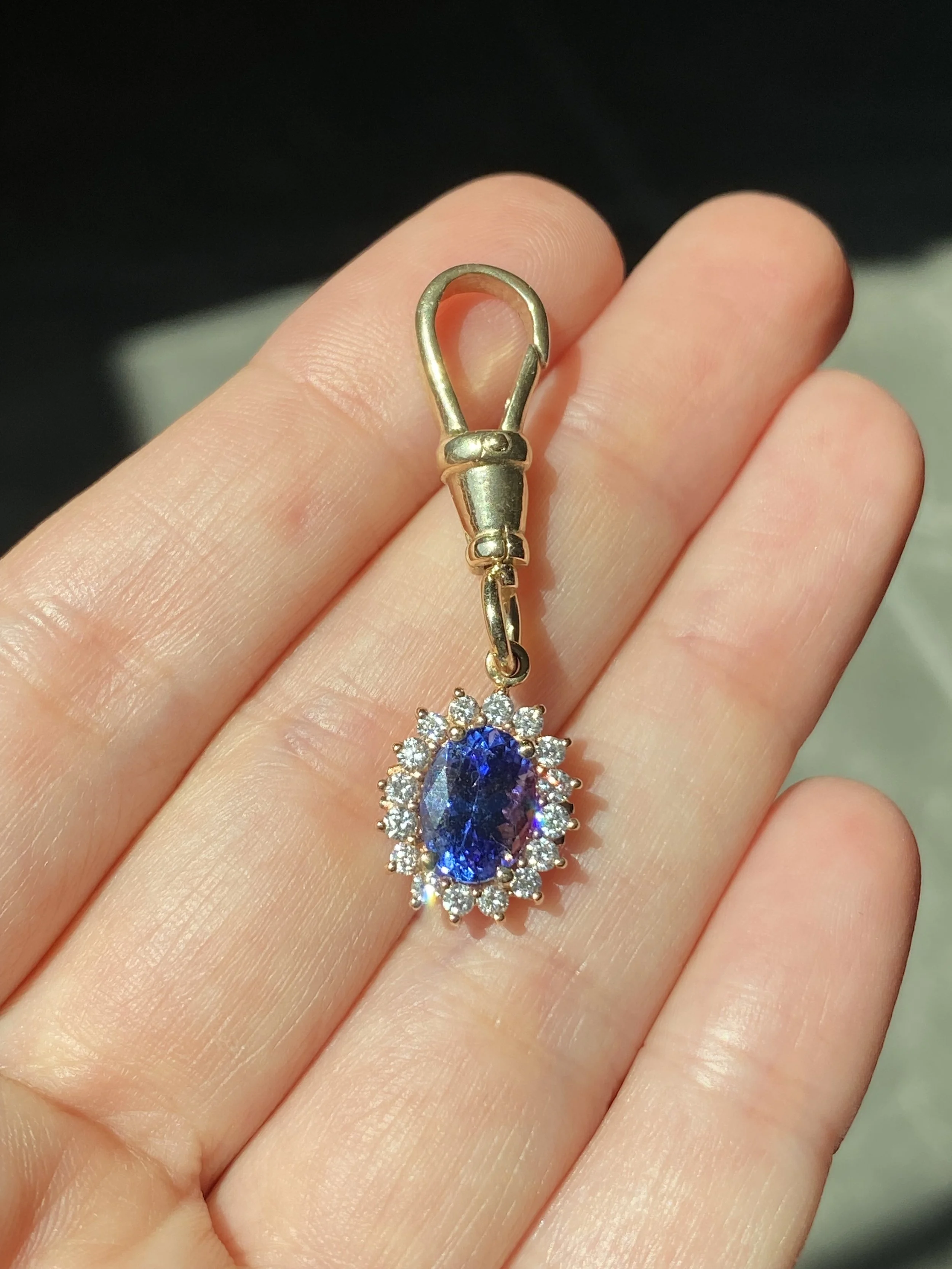 SUMMER SALE - Tanzanite + Diamond Dog Clip Pendant