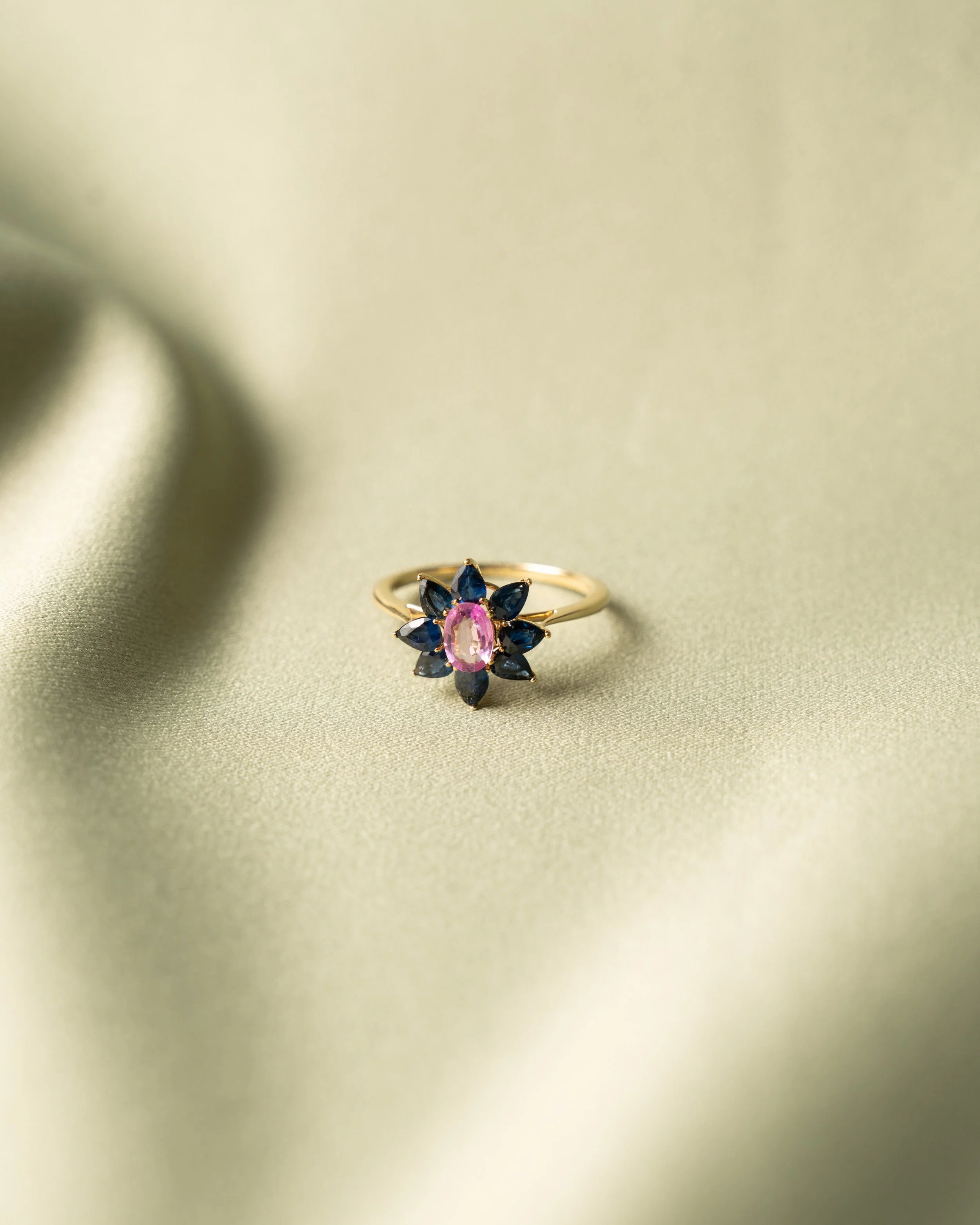 Pink + Blue Sapphire Floral Ring